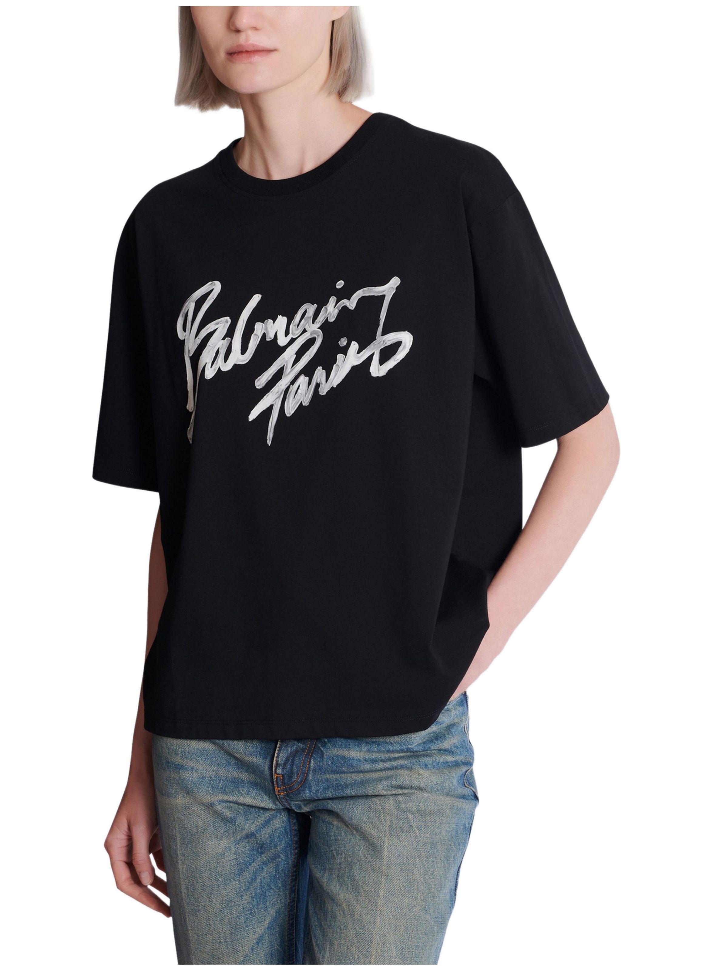 T-shirt décontracté avec imprimé balmain paris brush BALMAIN Noir