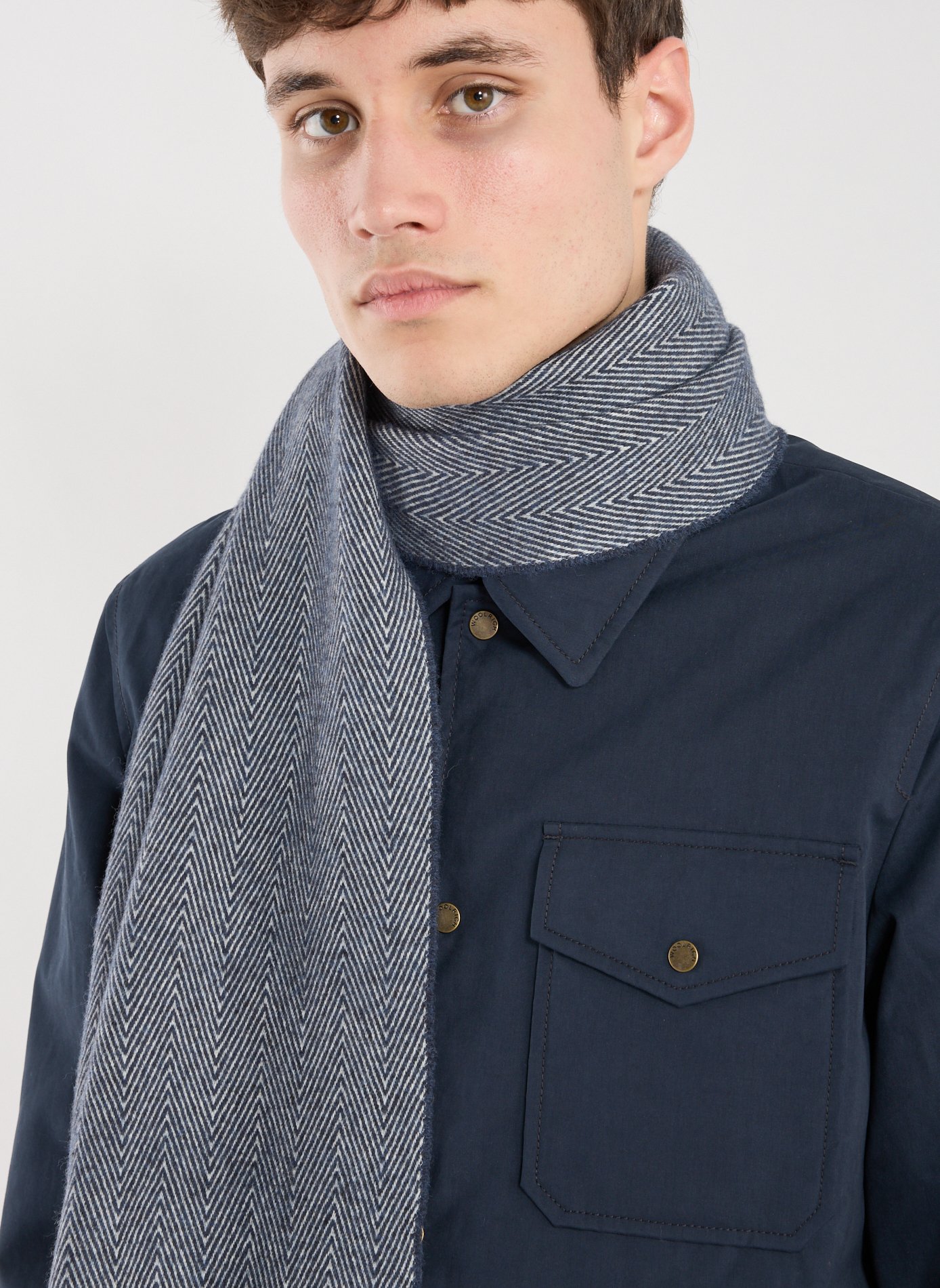 Merino wool chevron pattern scarf with fringes GANT Blue