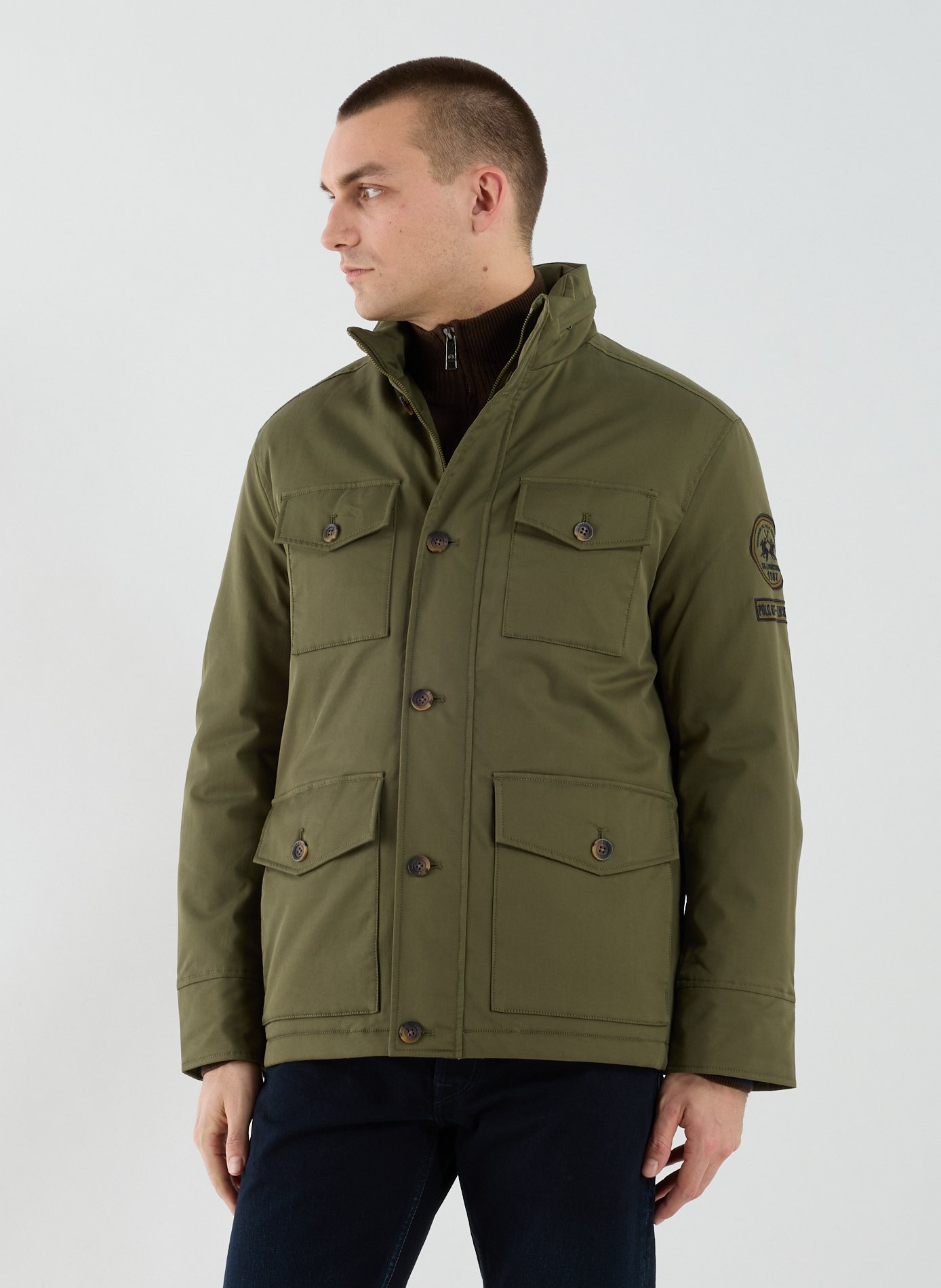 Straight embroidered jacket in mixed cotton LA MARTINA Khaki