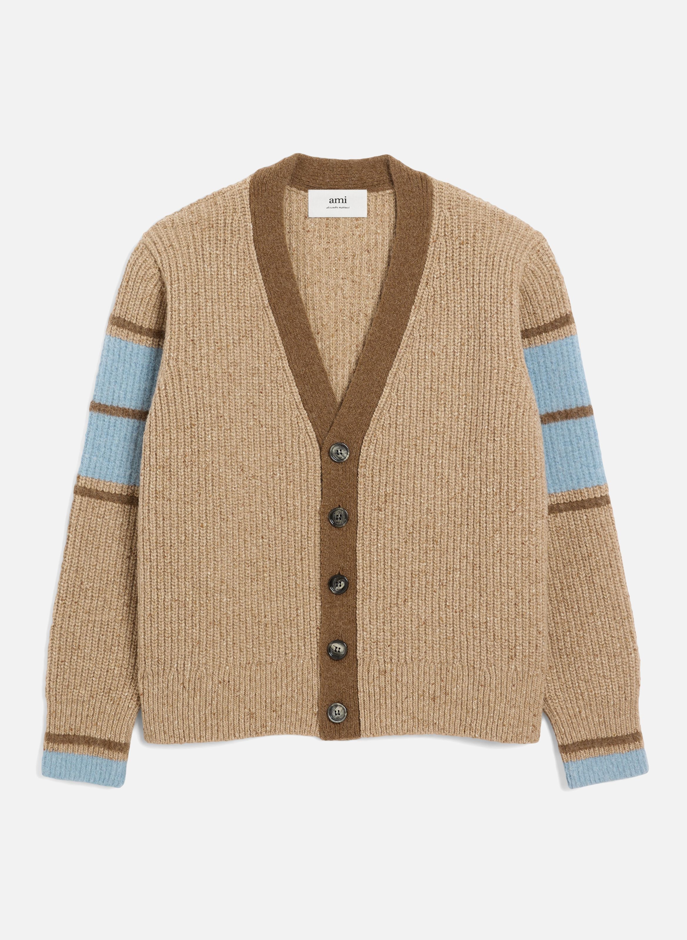 Cardigan college en laine AMI PARIS Marron