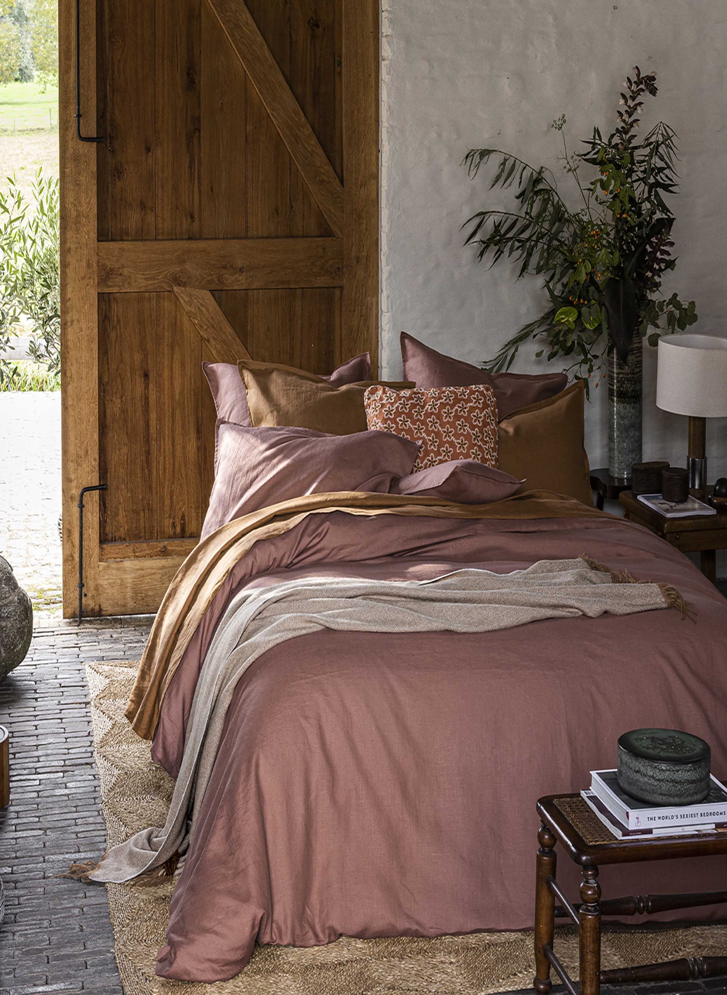 Drap housse uni en lin lavé, nouvelle vague Rouge