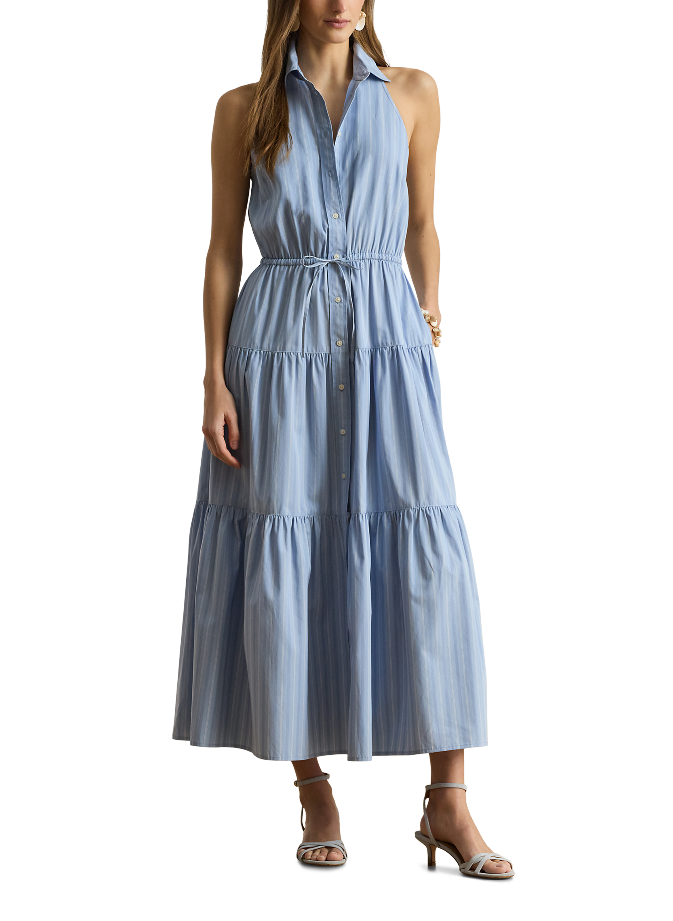 Striped long cotton dress LAUREN Blue