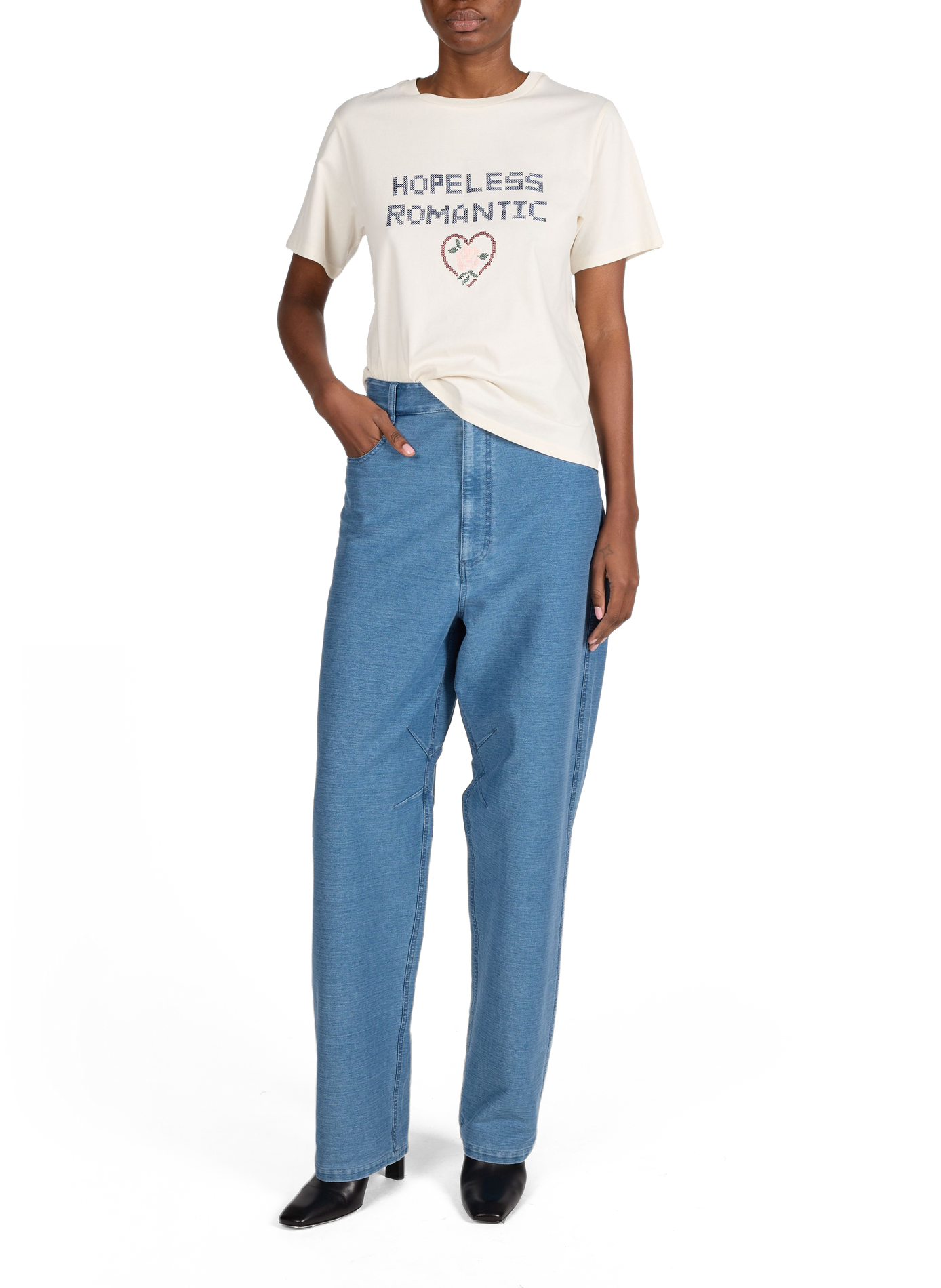 Embroidered round neck cotton T-shirt WEEK END Beige