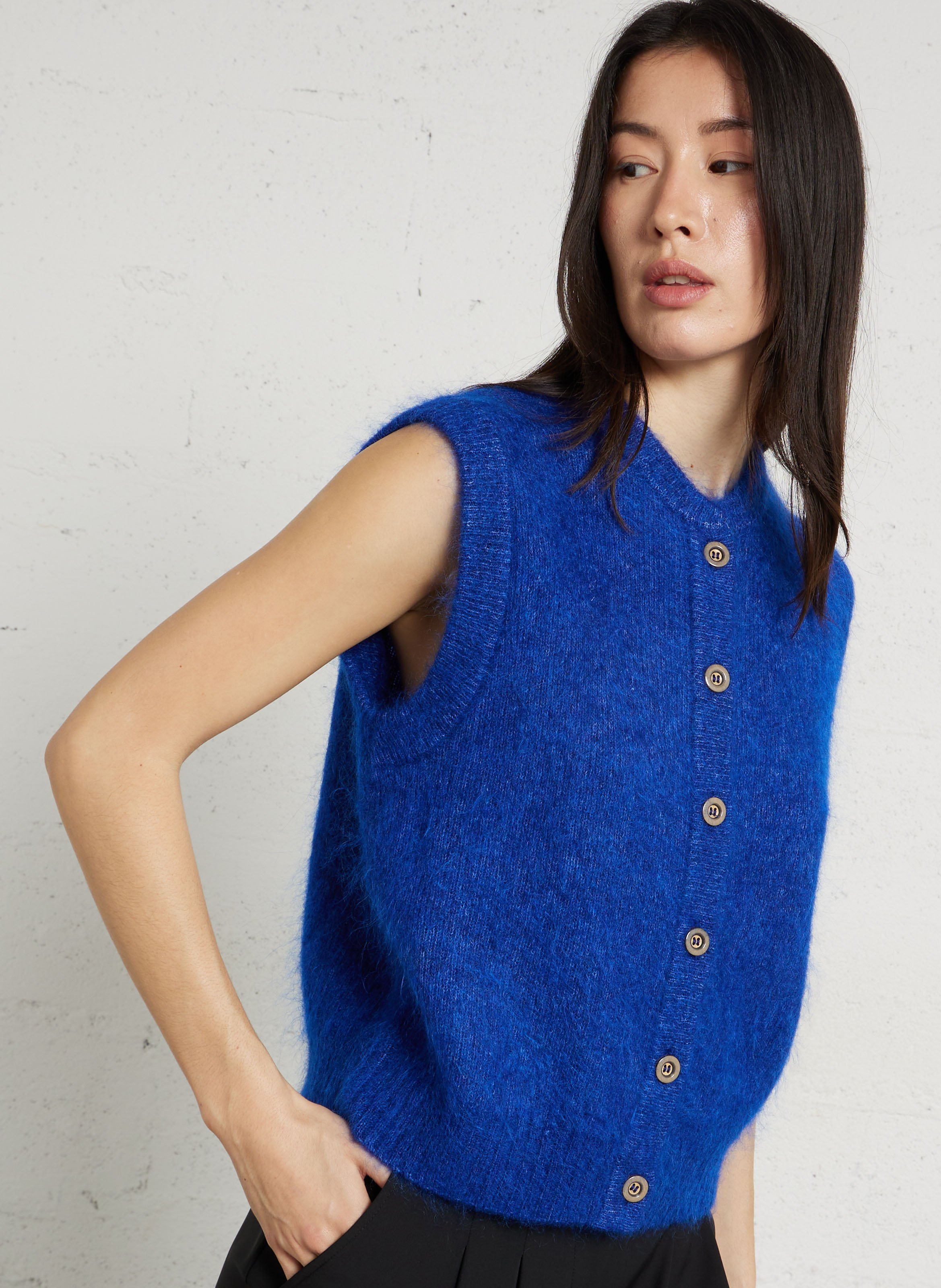 Gilet sans manches ample col rond en mohair mélangé Loulou MAISON 123 Bleu