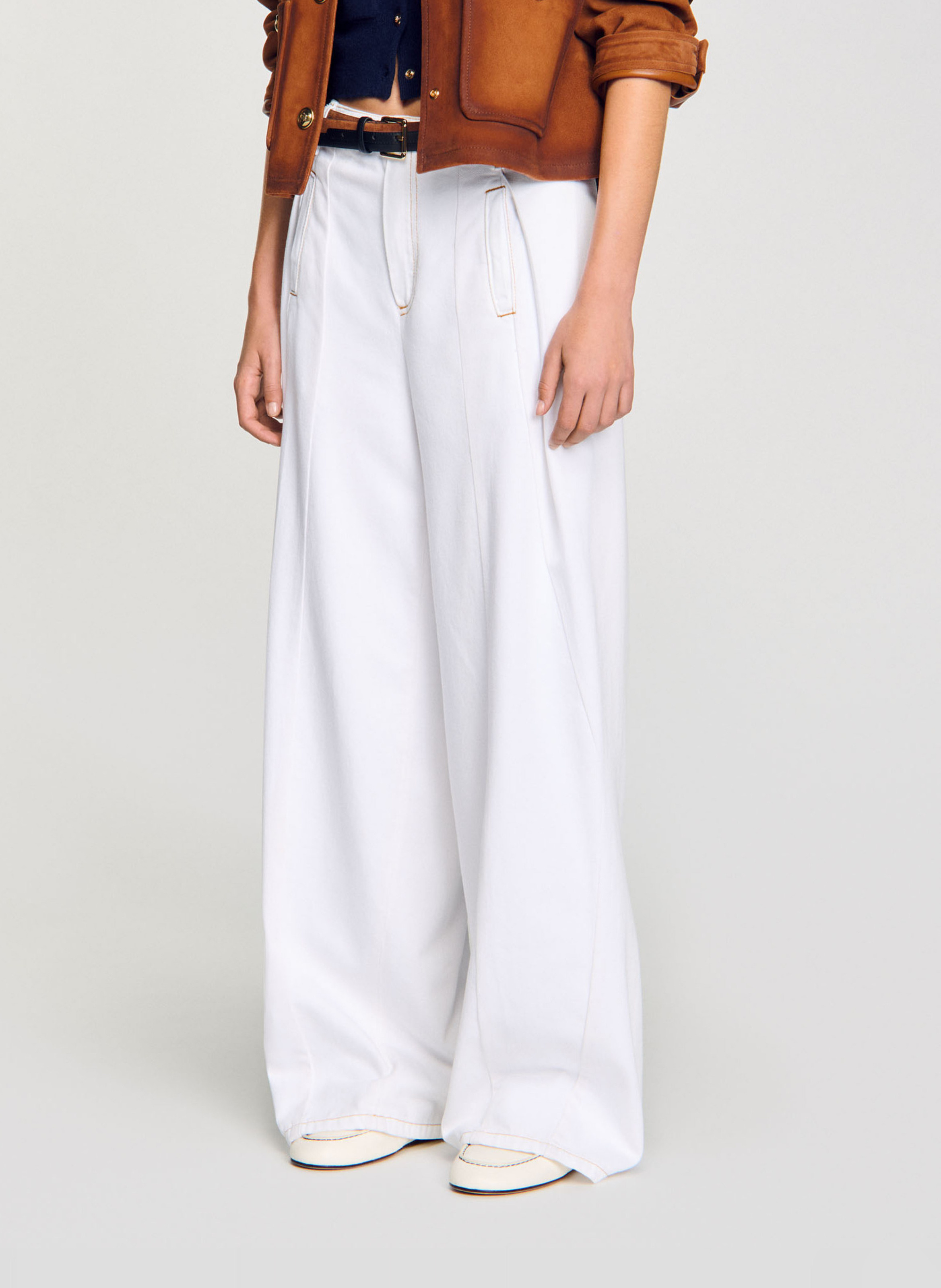 Jean large surpiqué en coton SANDRO Blanc