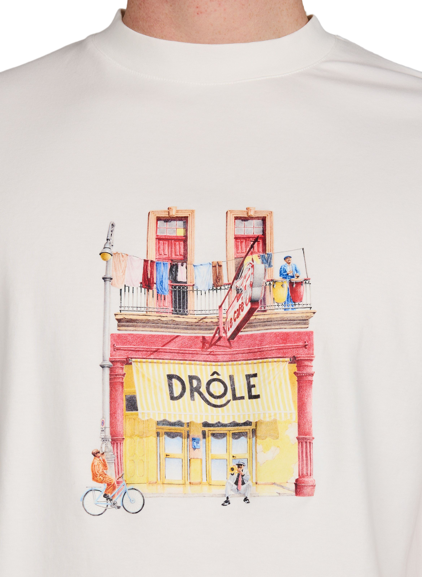 Straight printed Coffee T-shirt in cotton DROLE DE MONSIEUR Beige