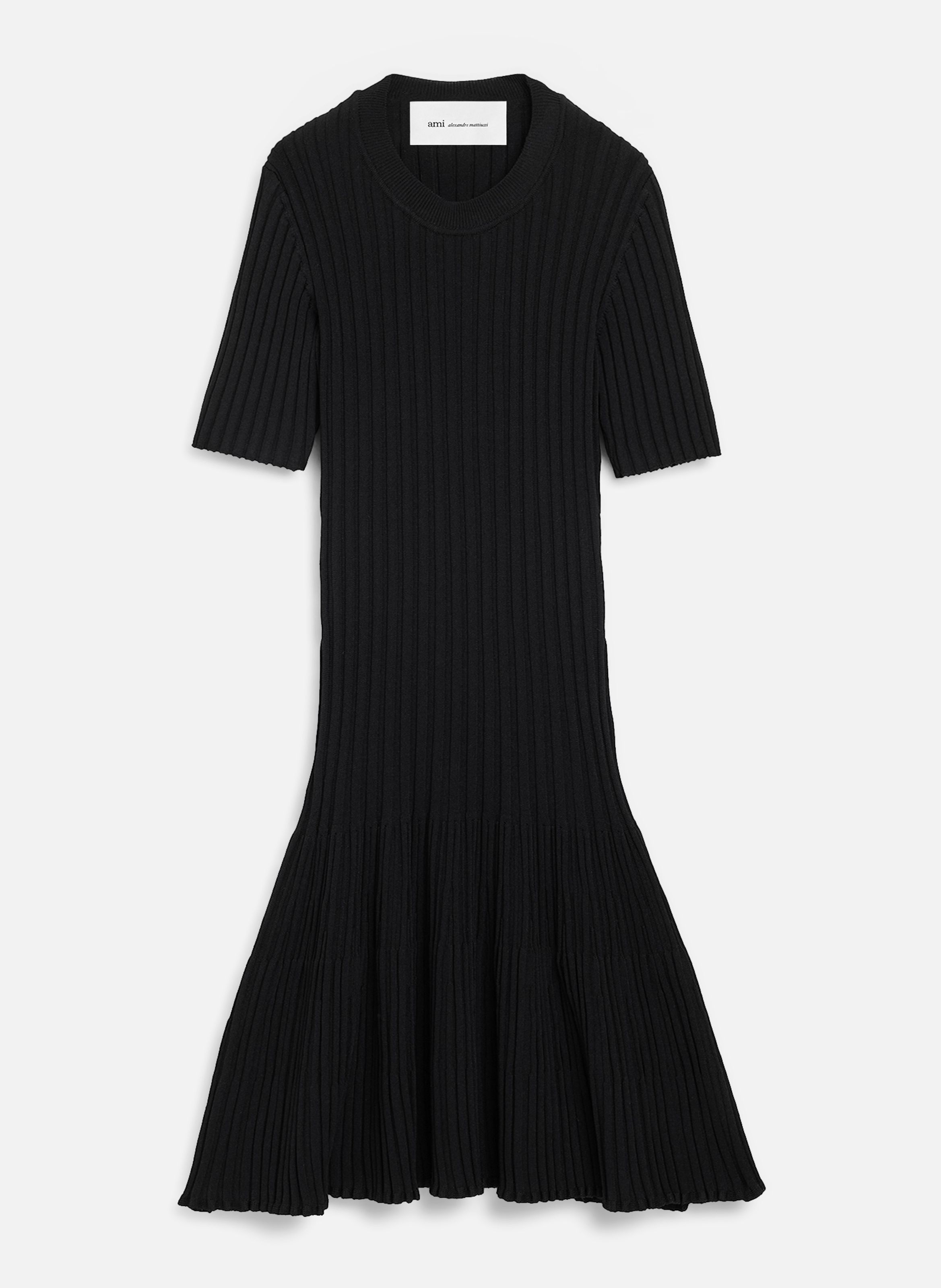 Robe mini à godets en maille AMI PARIS Noir
