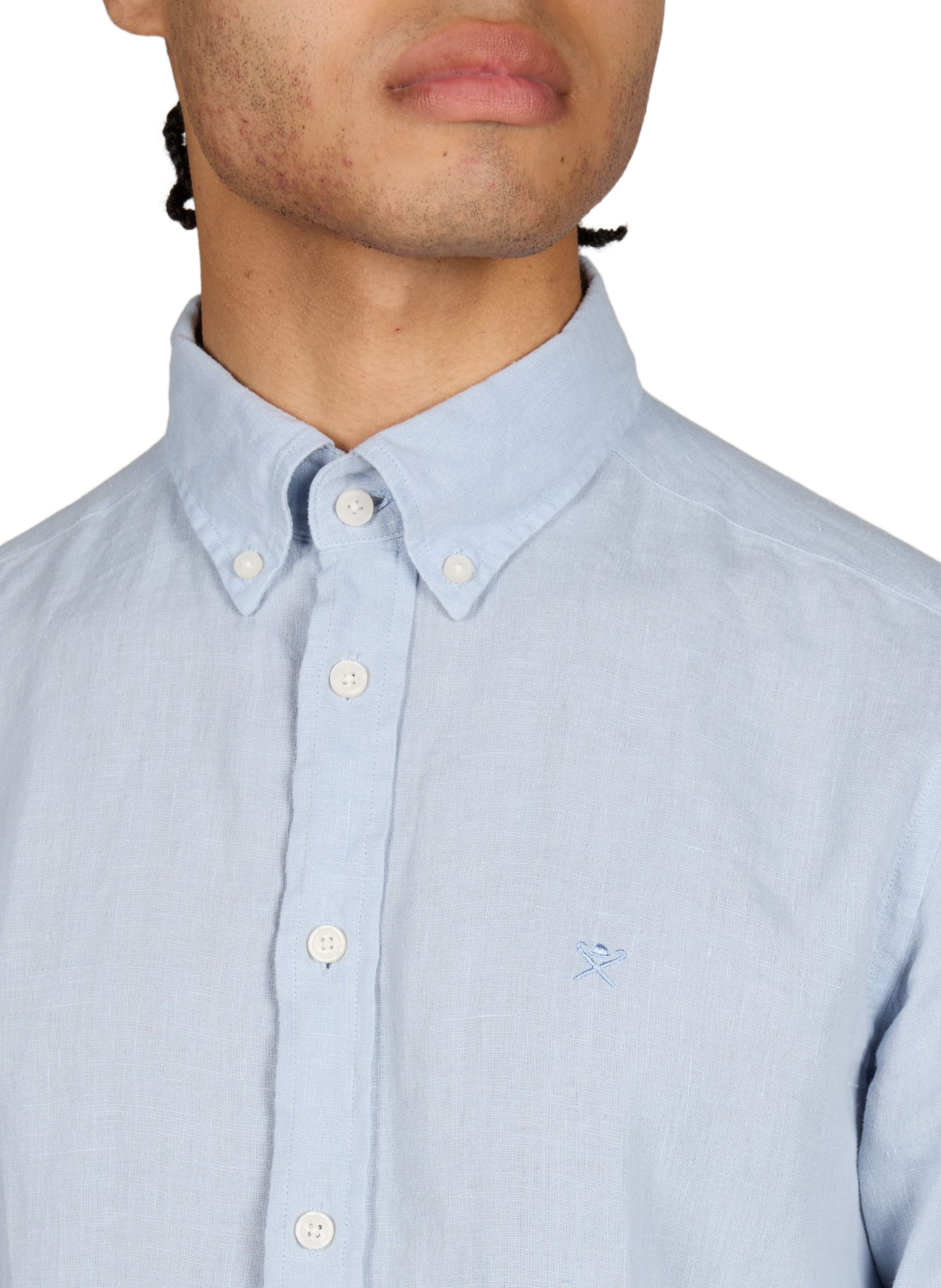 Chemise droite col américain en lin HACKETT Bleu