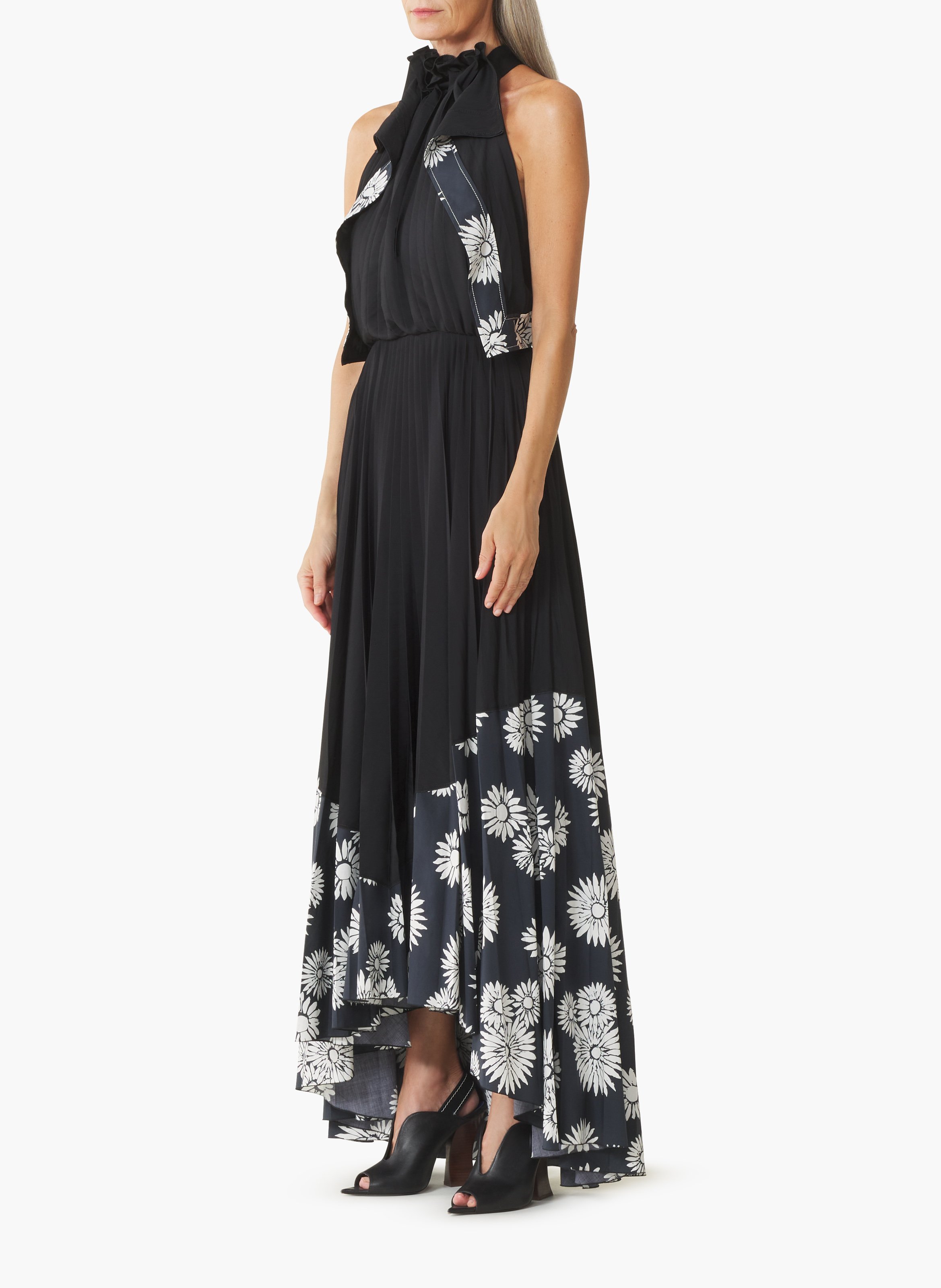 Robe plissée en charmeuse et coton imprimé LANVIN Noir