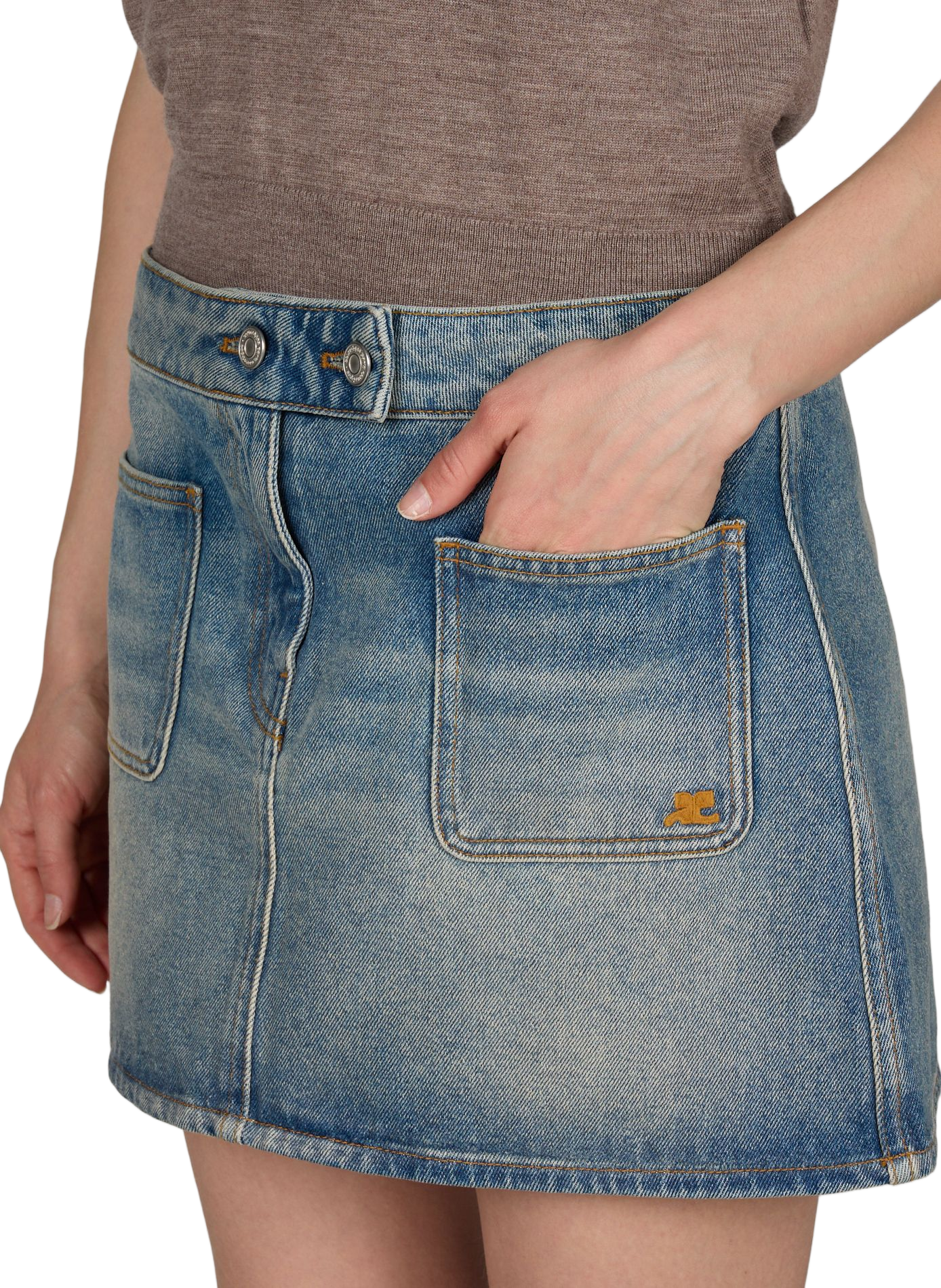 Mini jupe en denim de coton COURRÈGES Bleu