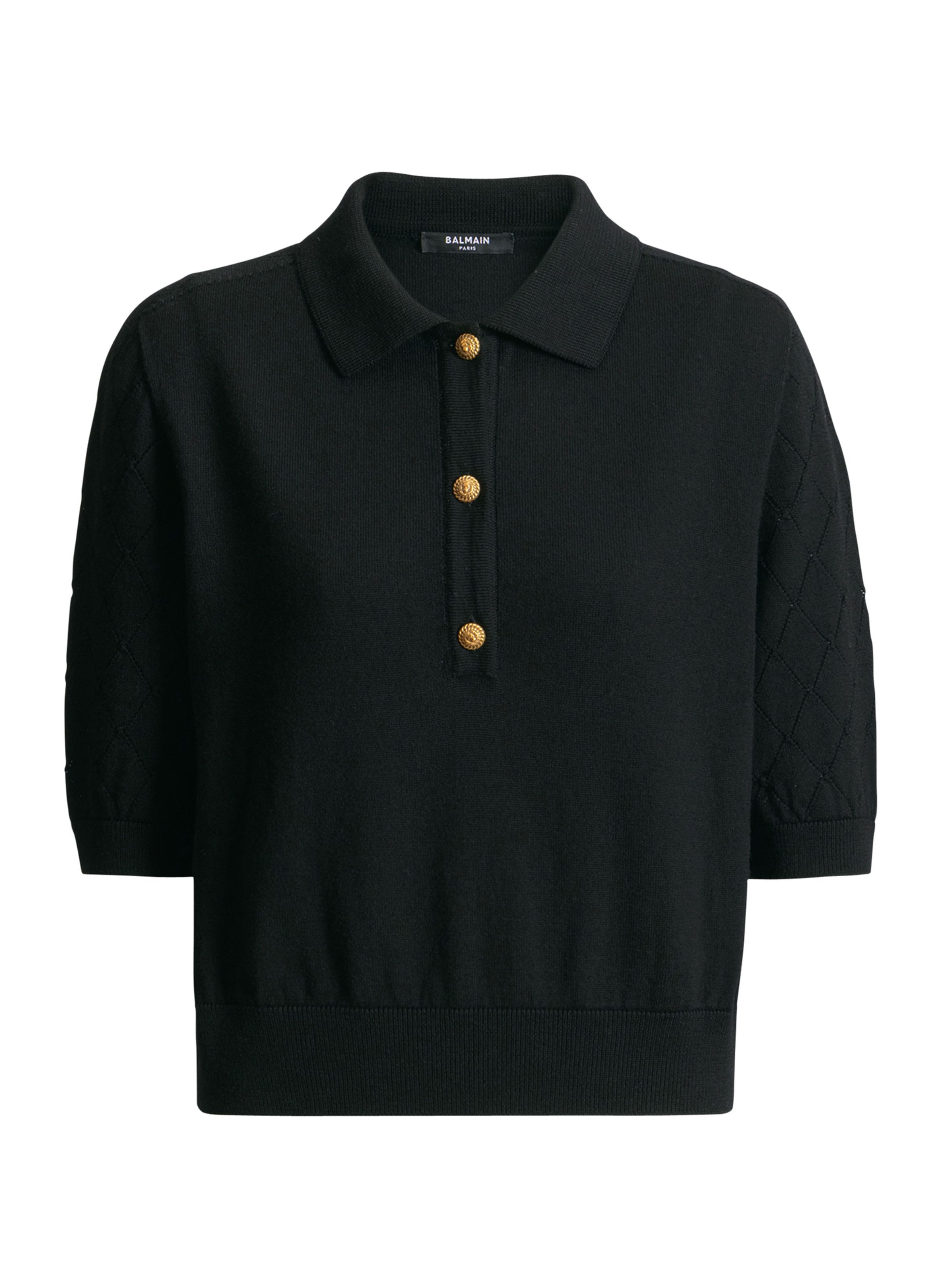 Polo 3 boutons en maille BALMAIN Noir