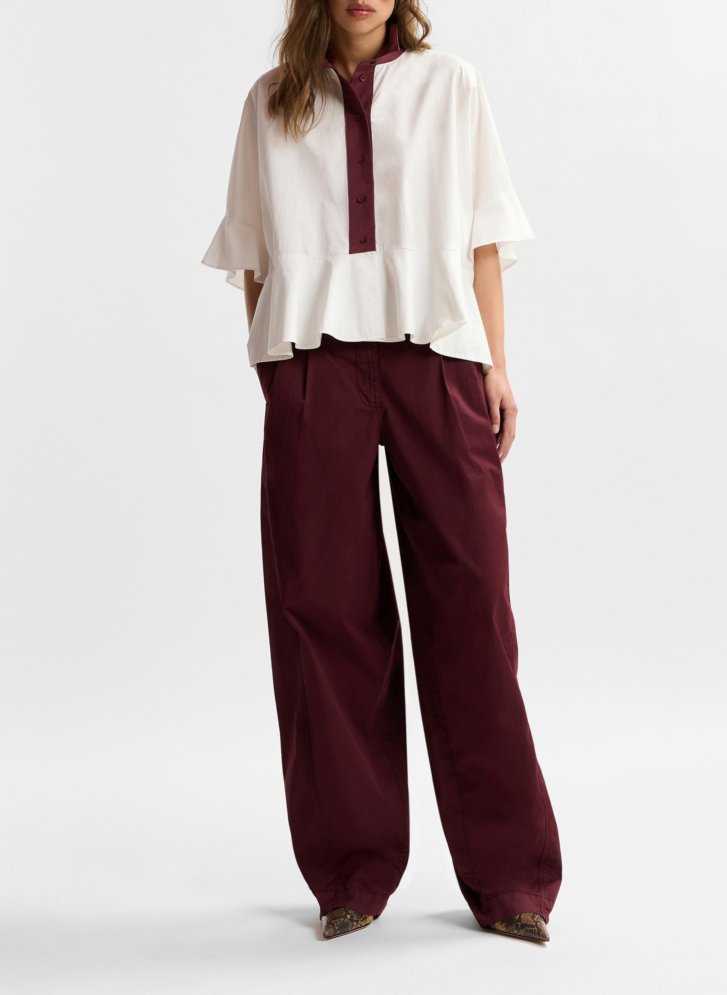 Pantalon large en coton bio mélangé kurry ESSENTIEL ANTWERP Rouge