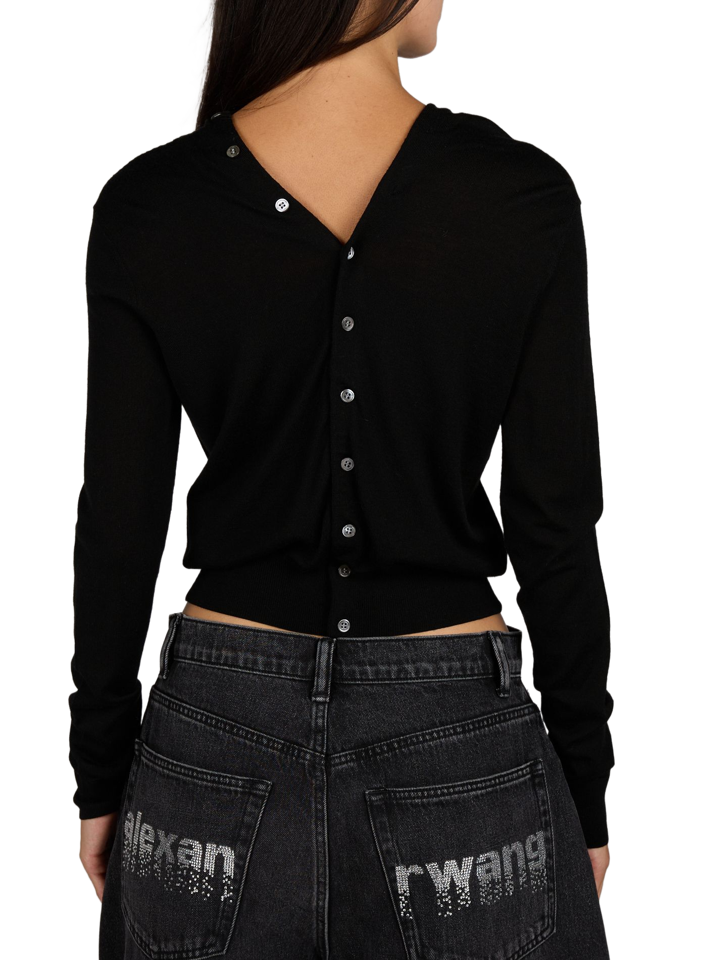 Cardigan à col v boutonnée et décolleté dos en laine ALEXANDER WANG Noir