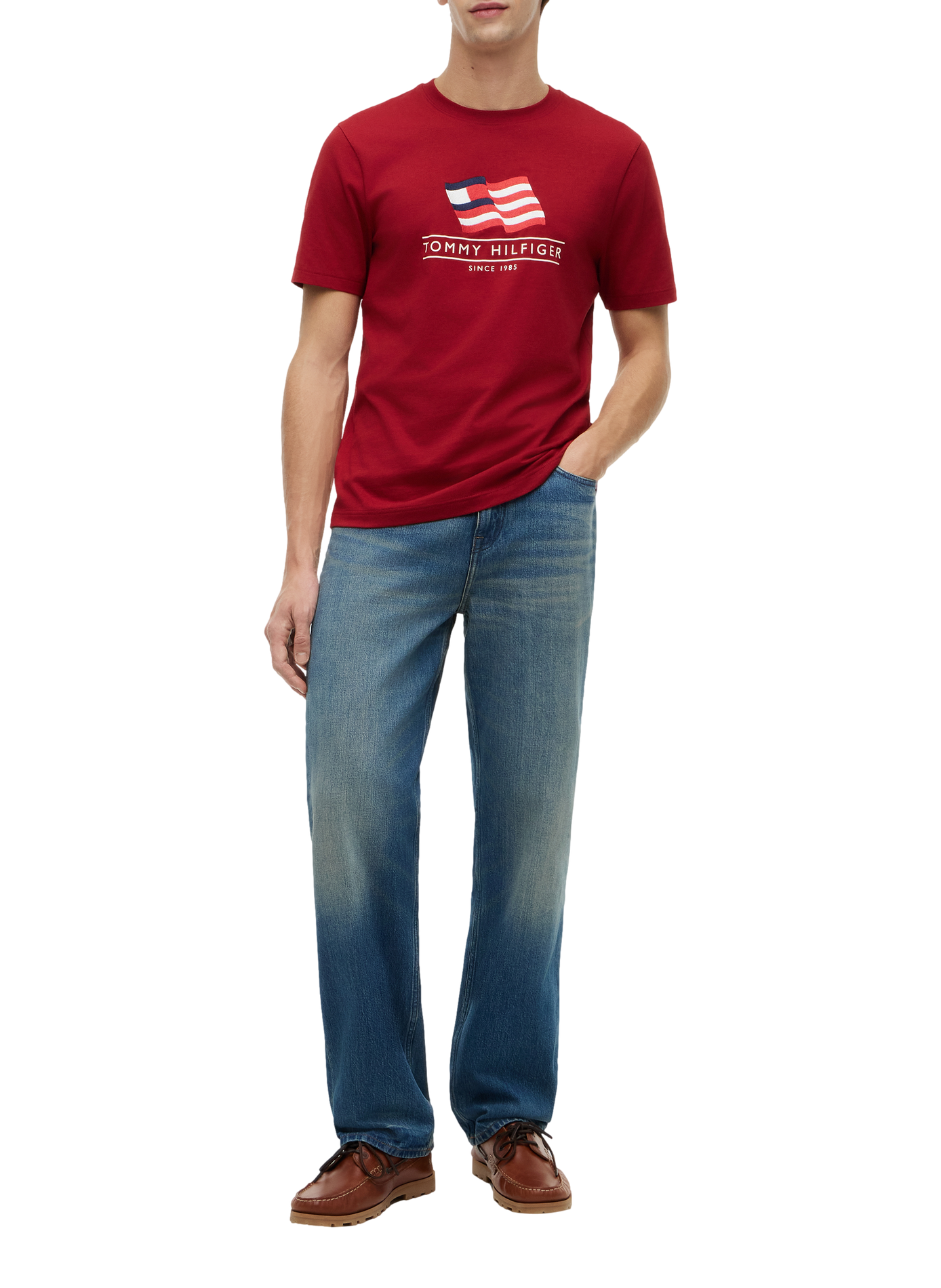 Cotton T-shirt with flag motif and logo | Red TOMMY HILFIGER Men