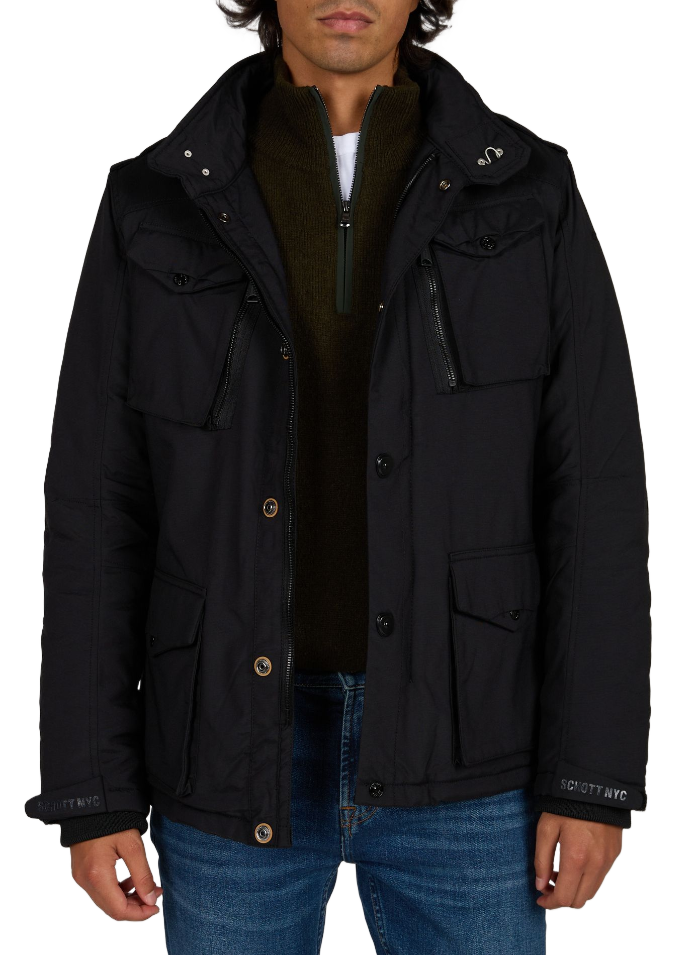 Blouson droit col montant zippé SCHOTT Noir