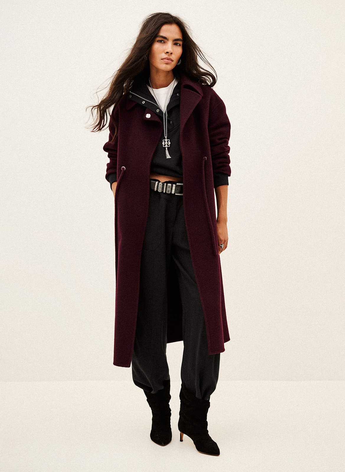 Manteau cintré en laine mélangée kate  Grenat