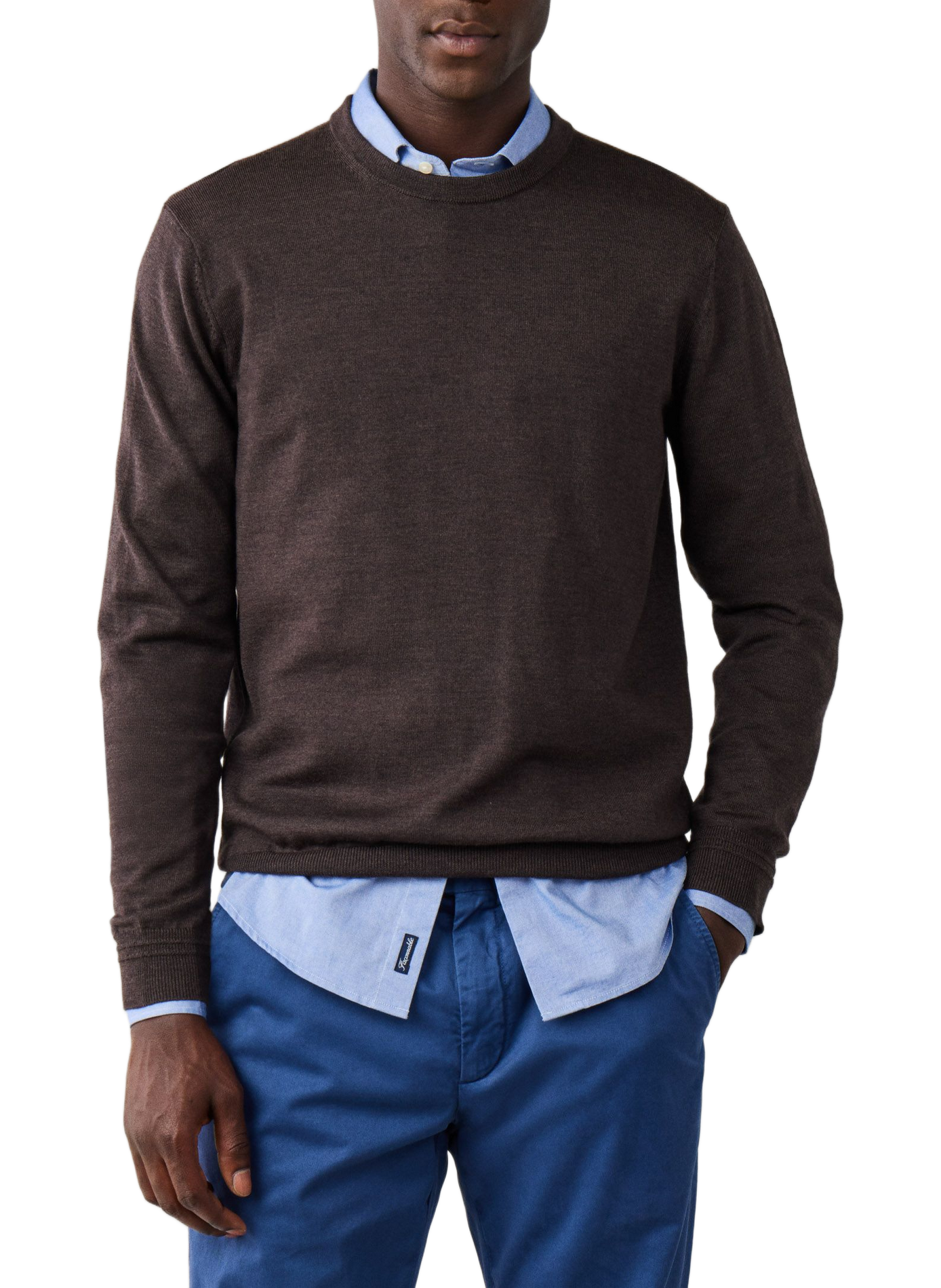 Pull droit col rond en laine FACONNABLE Brown