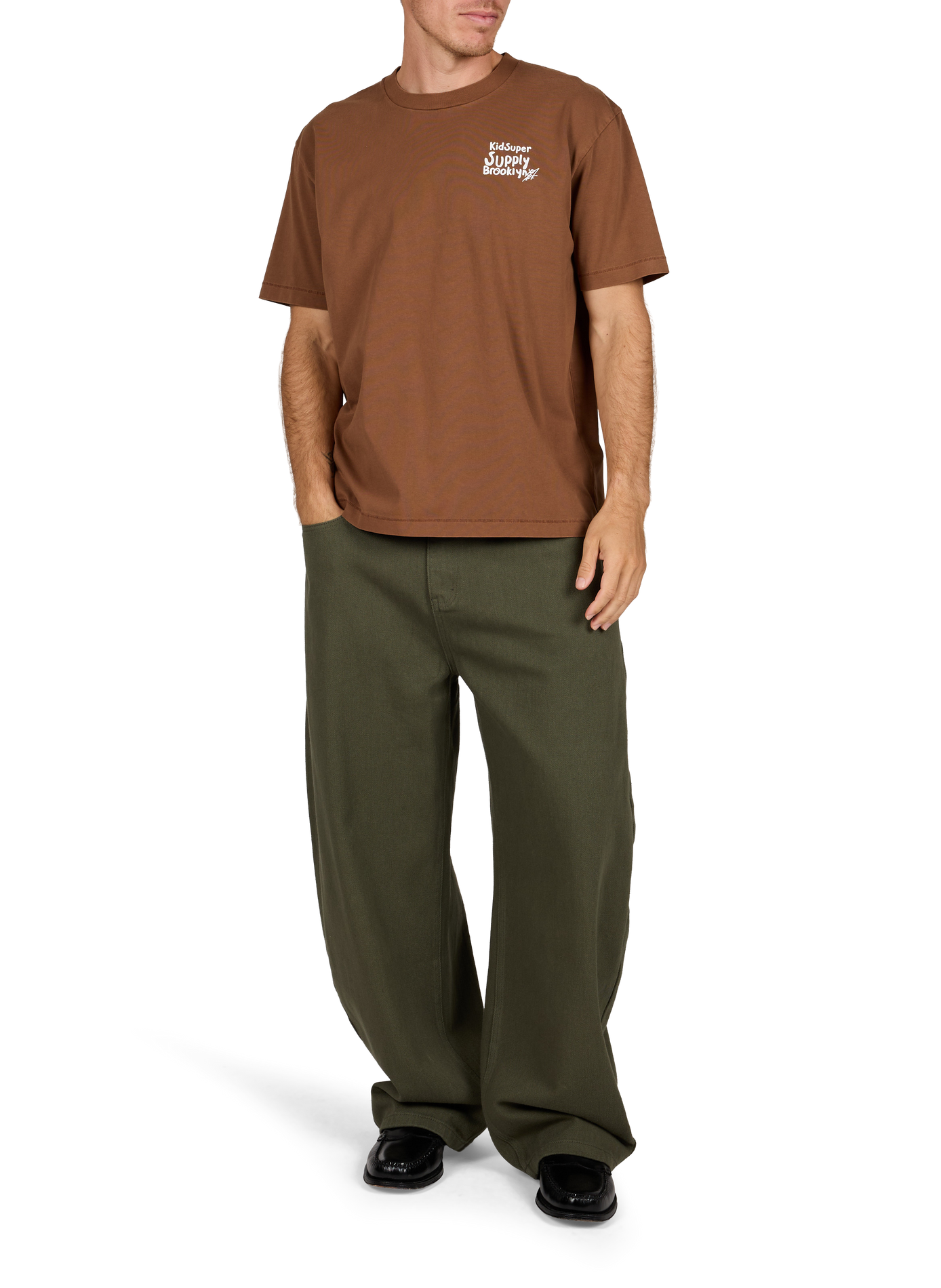 Plain barrel-leg wide-leg trousers KIDSUPER Green