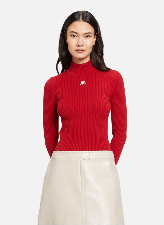 Pull col roulé Réédition en maille Rouge by COURRÈGES COURRÈGES Pull col roulé Réédition en maille Rouge