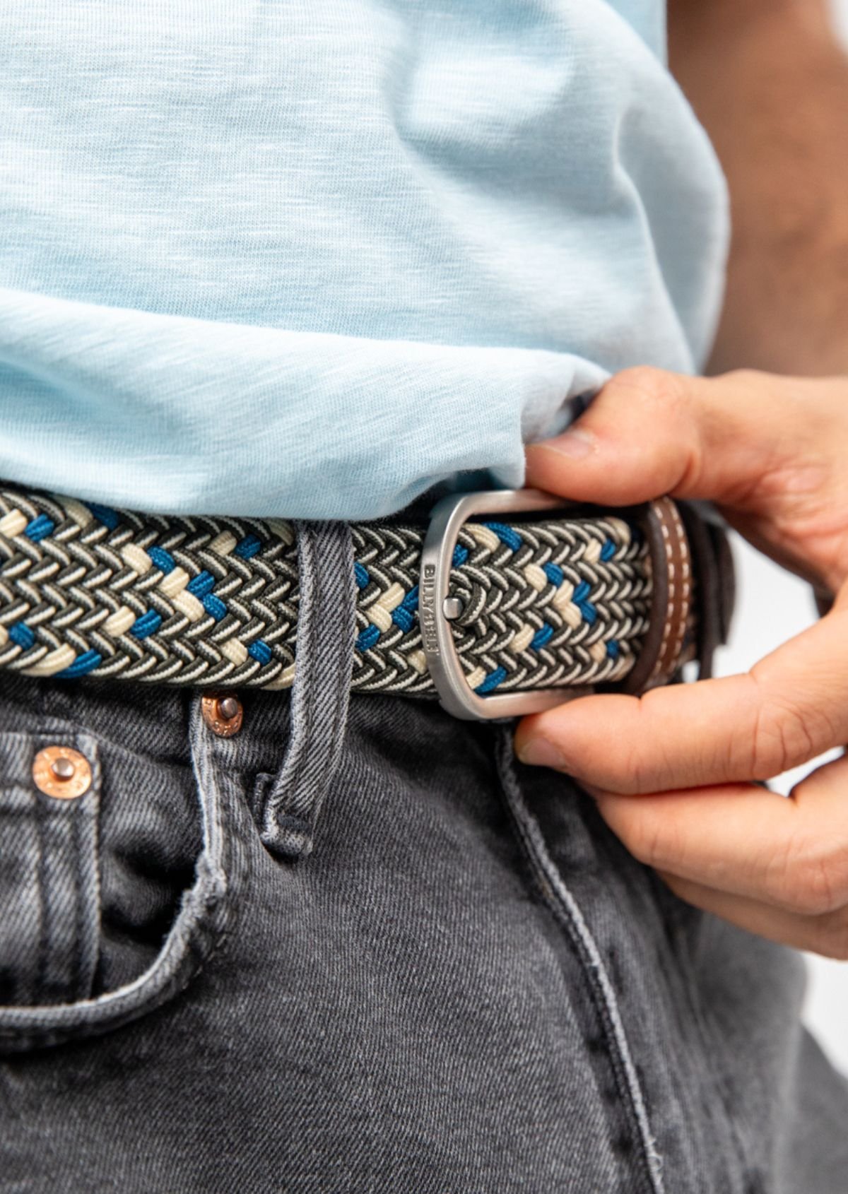 Ceinture tressée élastique multicolore BILLYBELT Gris