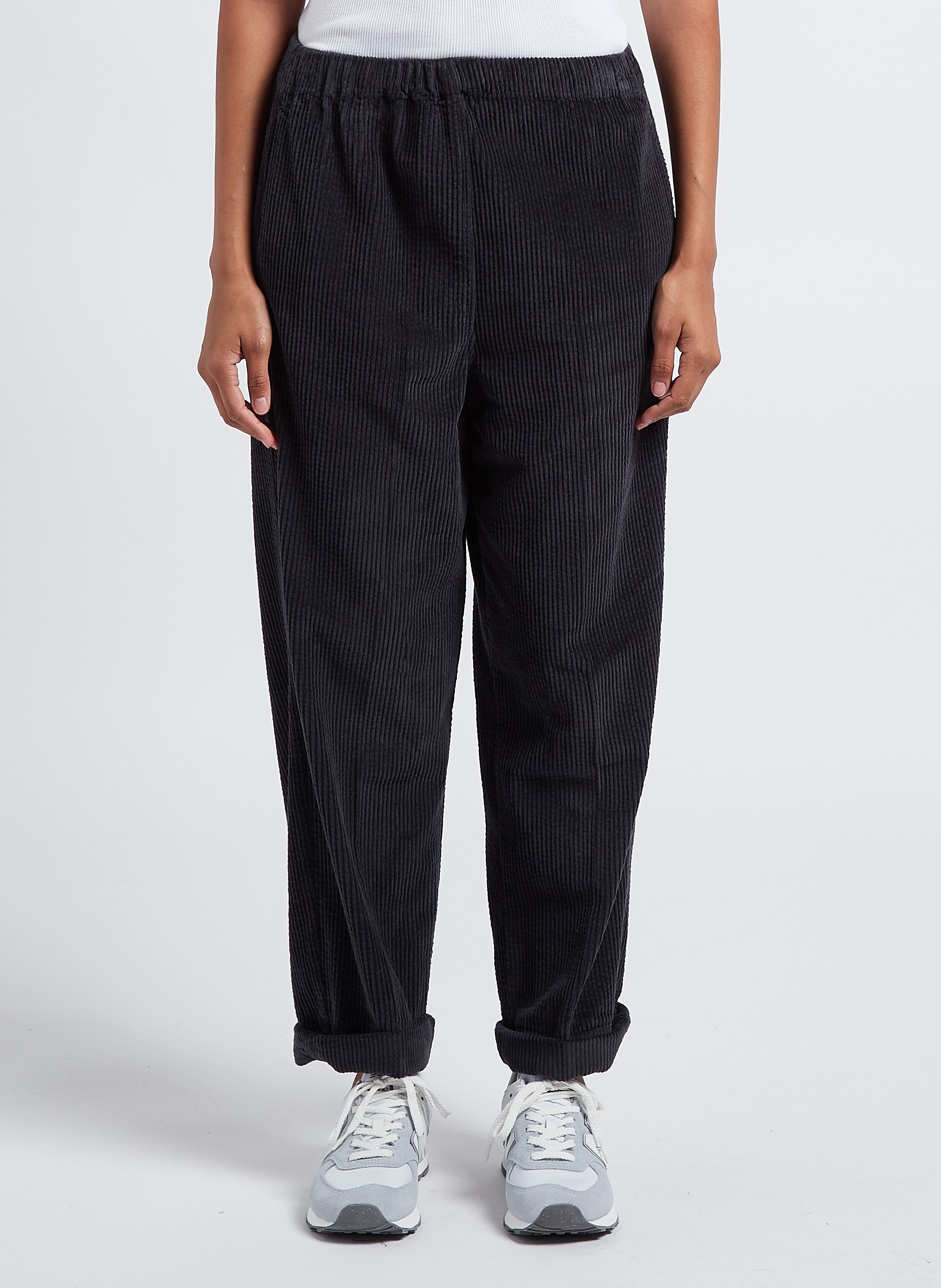 Pantalon large taille haute en velours côtelé padow AMERICAN VINTAGE Noir