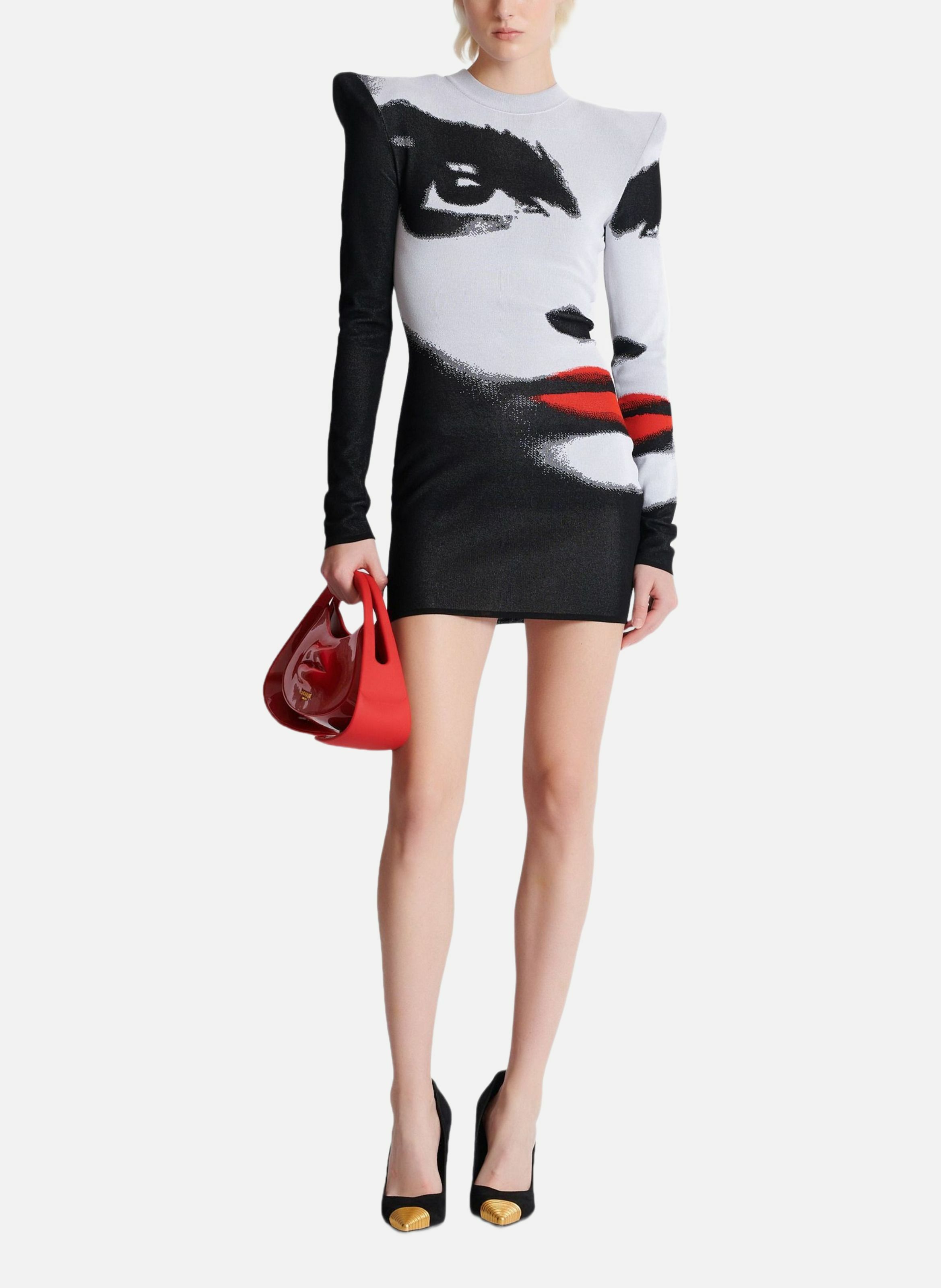 Robe en maille jacquard motif face BALMAIN Blanc