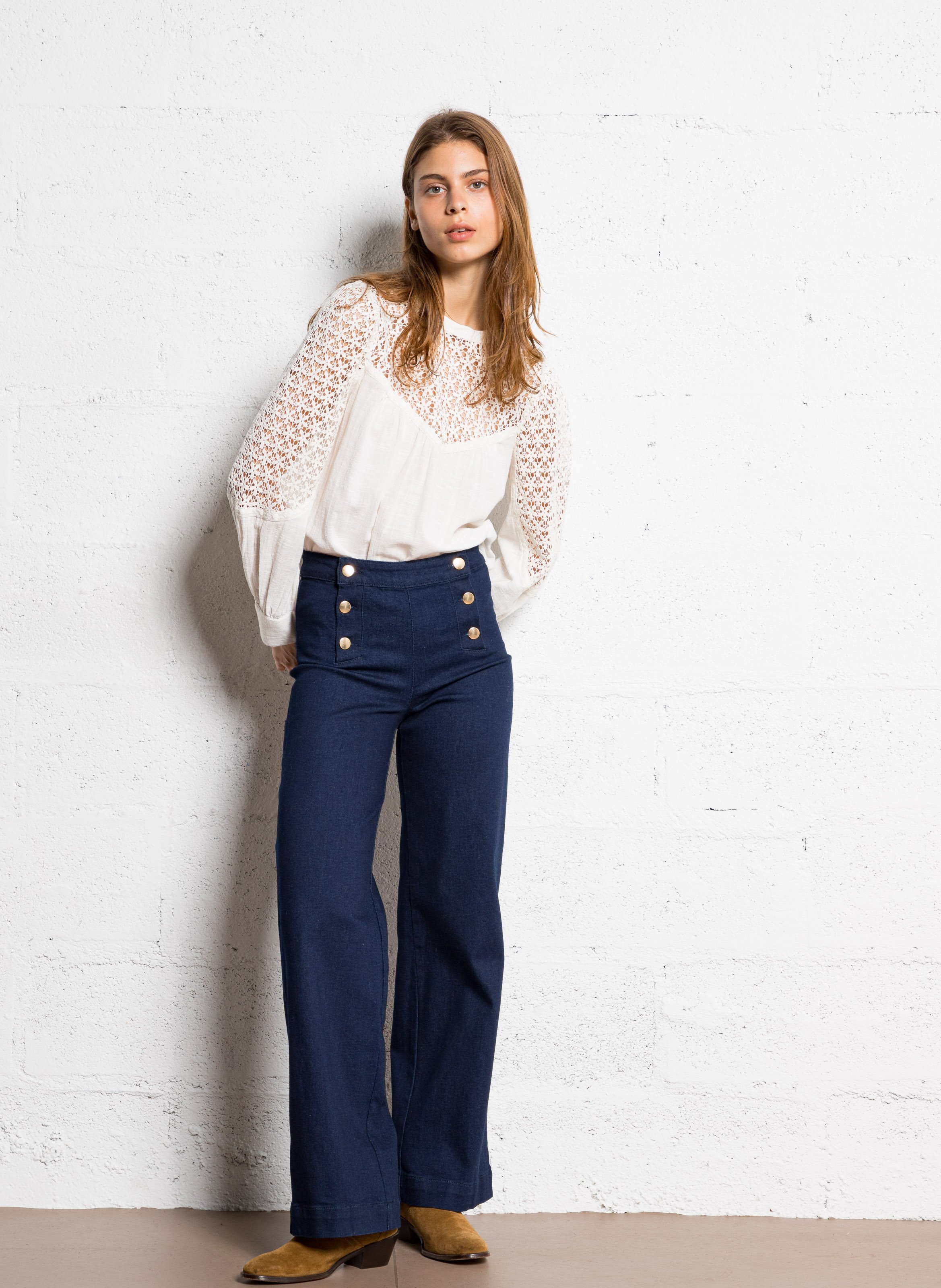 Jean taille haute évasé oxan Bleu