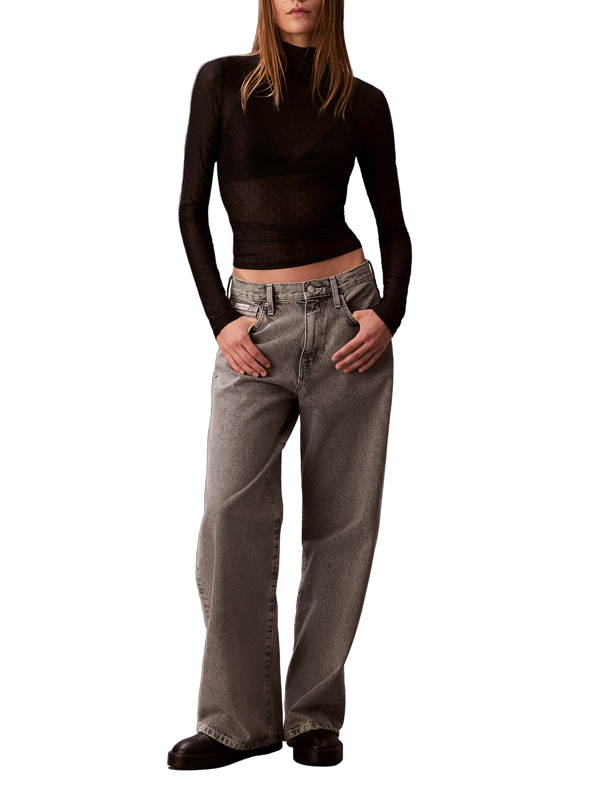 CALVIN KLEIN Jean large en coton Gris