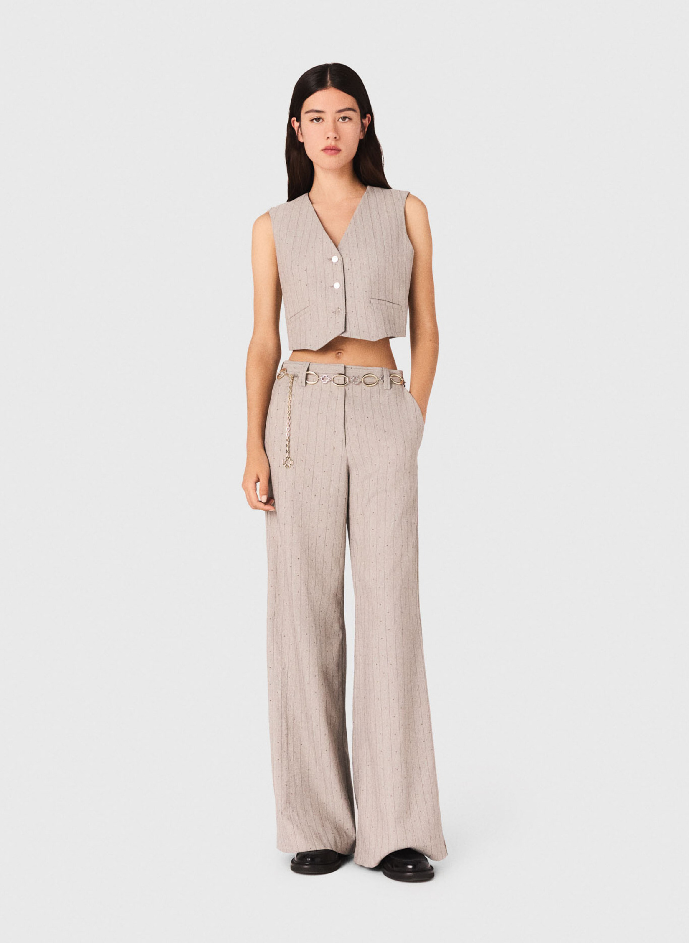 Pantalon large à rayures MAJE Gris