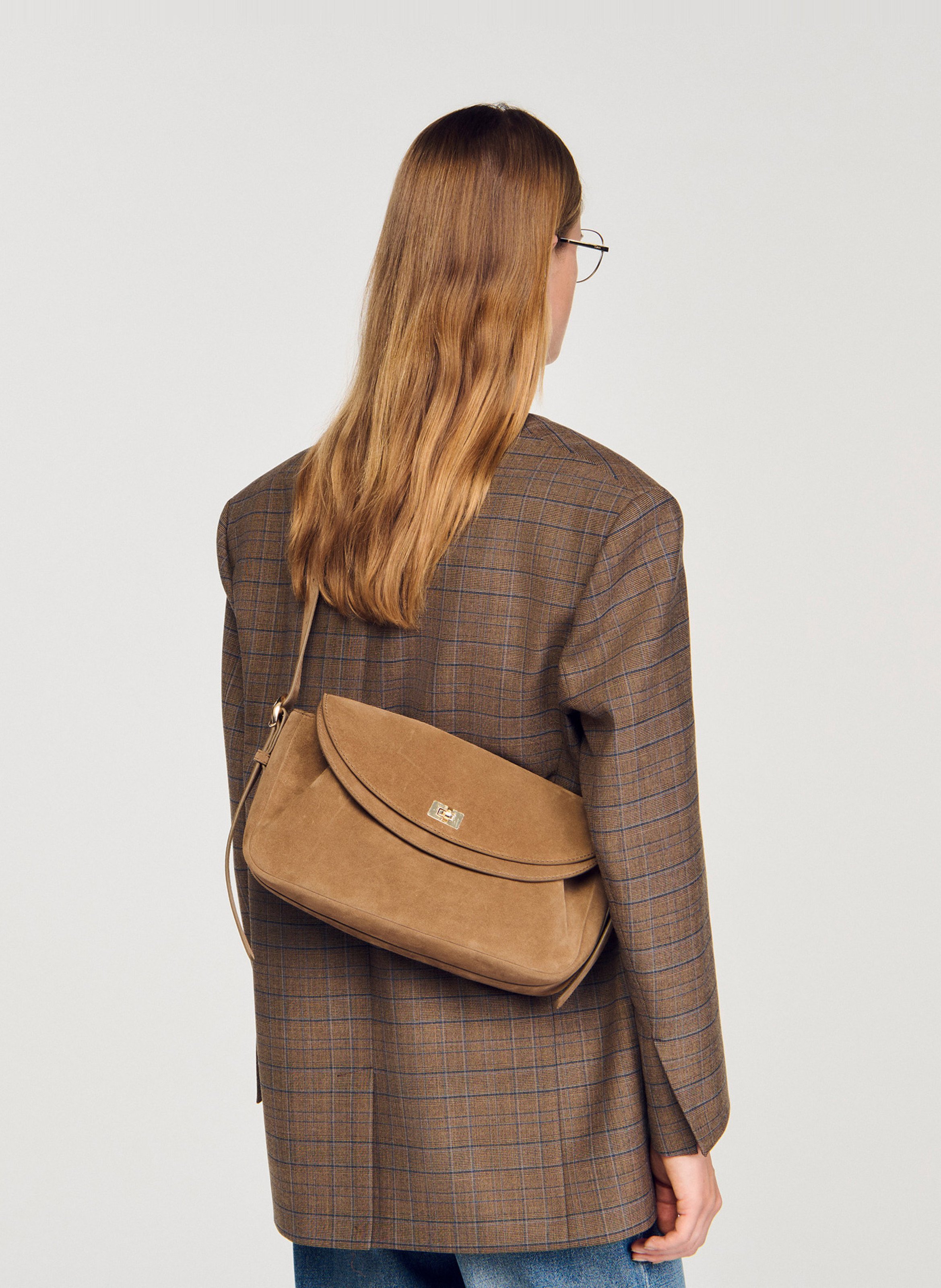 Sac en cuir velours SANDRO Beige