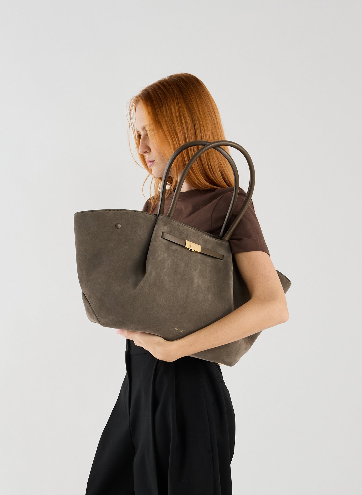 New York grained leather handbag DEMELLIER LONDON Grey