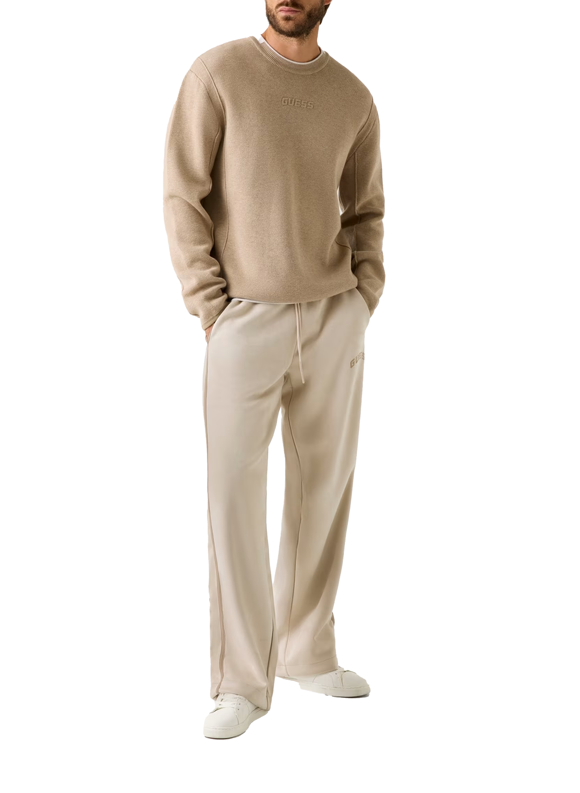 Cotton-blend round-neck jumper GUESS Beige