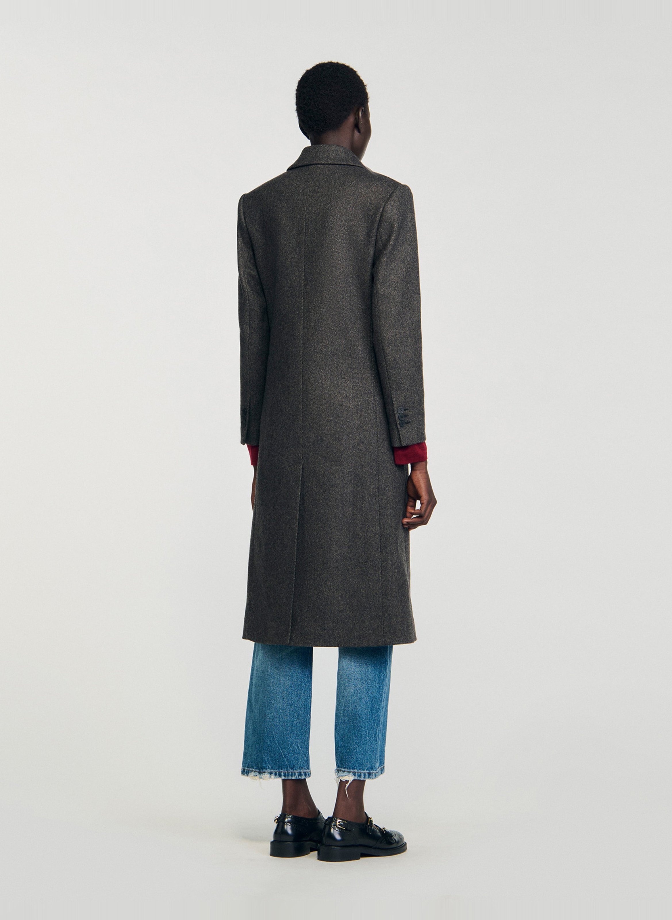 Manteau col tailleur en laine mélangée SANDRO Gris