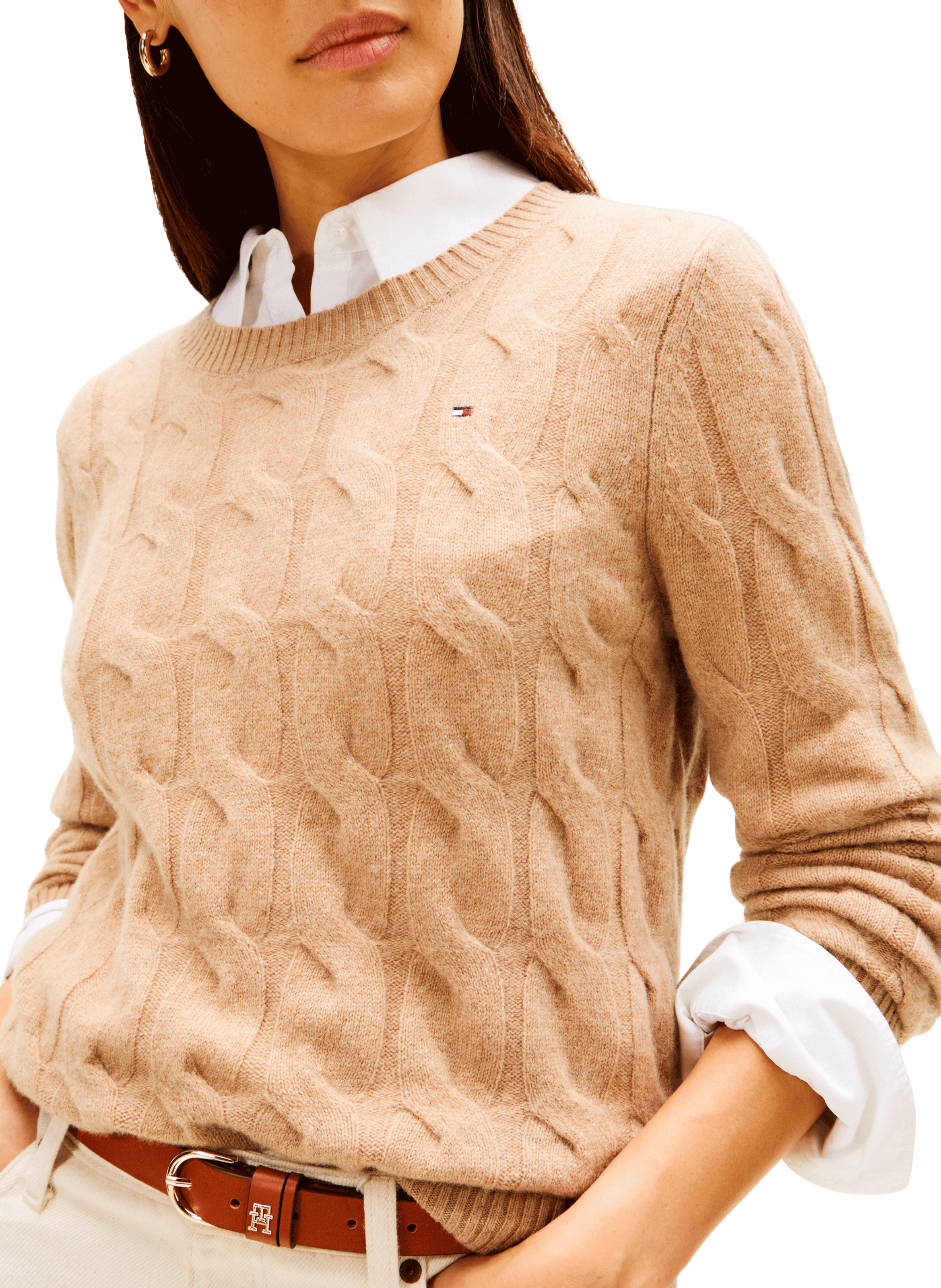Pull torsadé en laine  TOMMY HILFIGER Beige