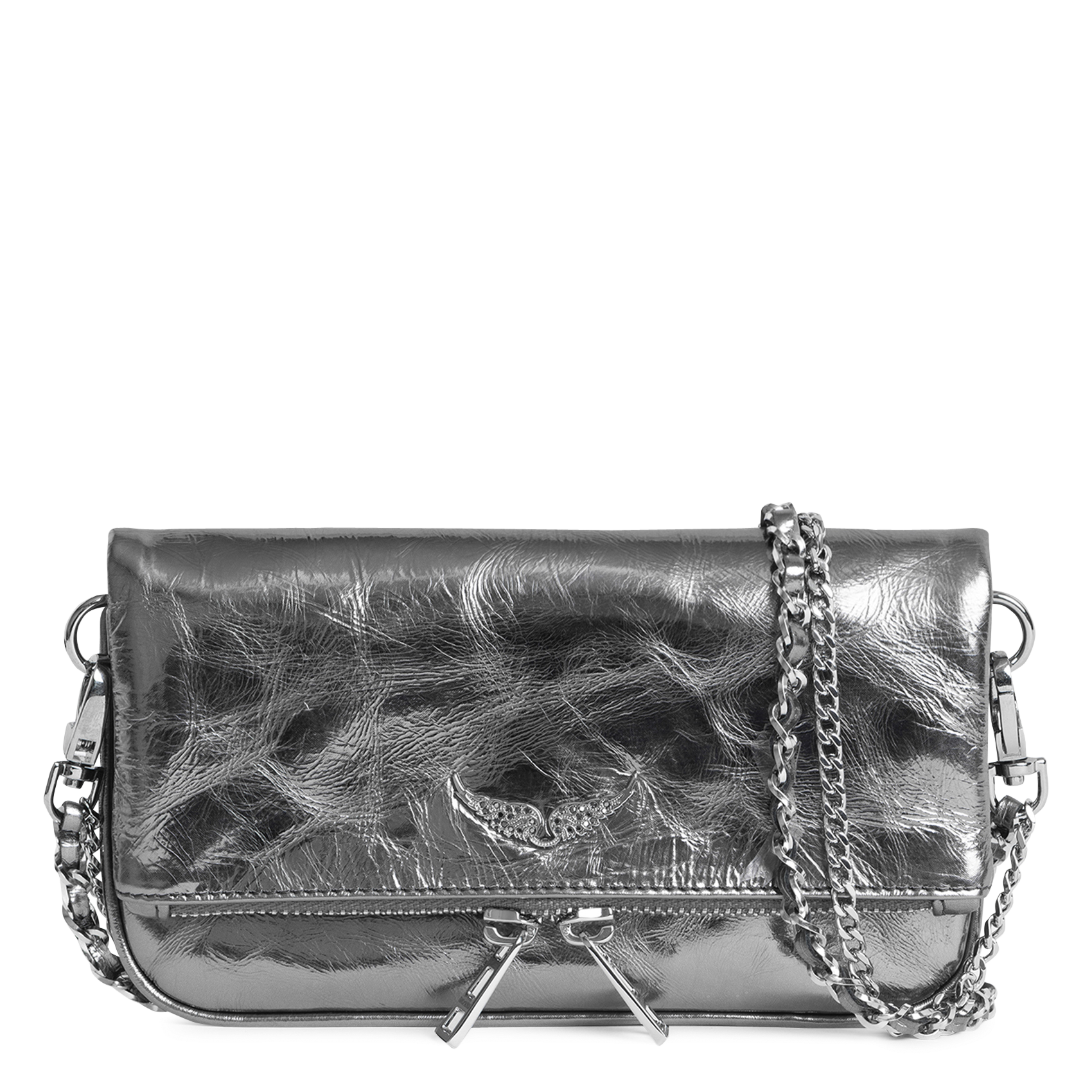 Pochette en cuir métalissé rock nano ZADIG&VOLTAIRE Gris