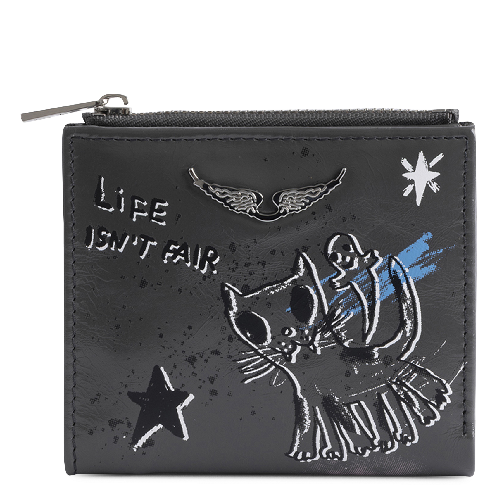 Portefeuille en cuir imprimé zv wallet ZADIG&VOLTAIRE Gris