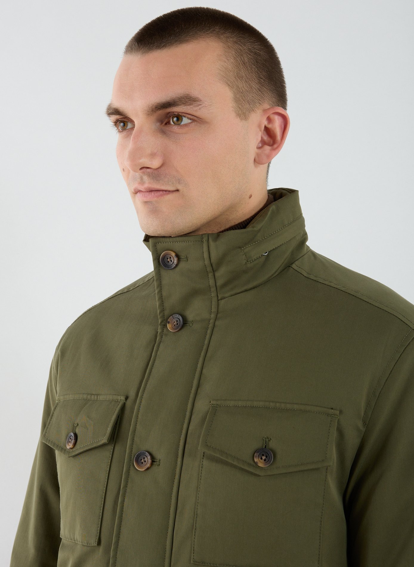 Straight embroidered jacket in mixed cotton LA MARTINA Khaki