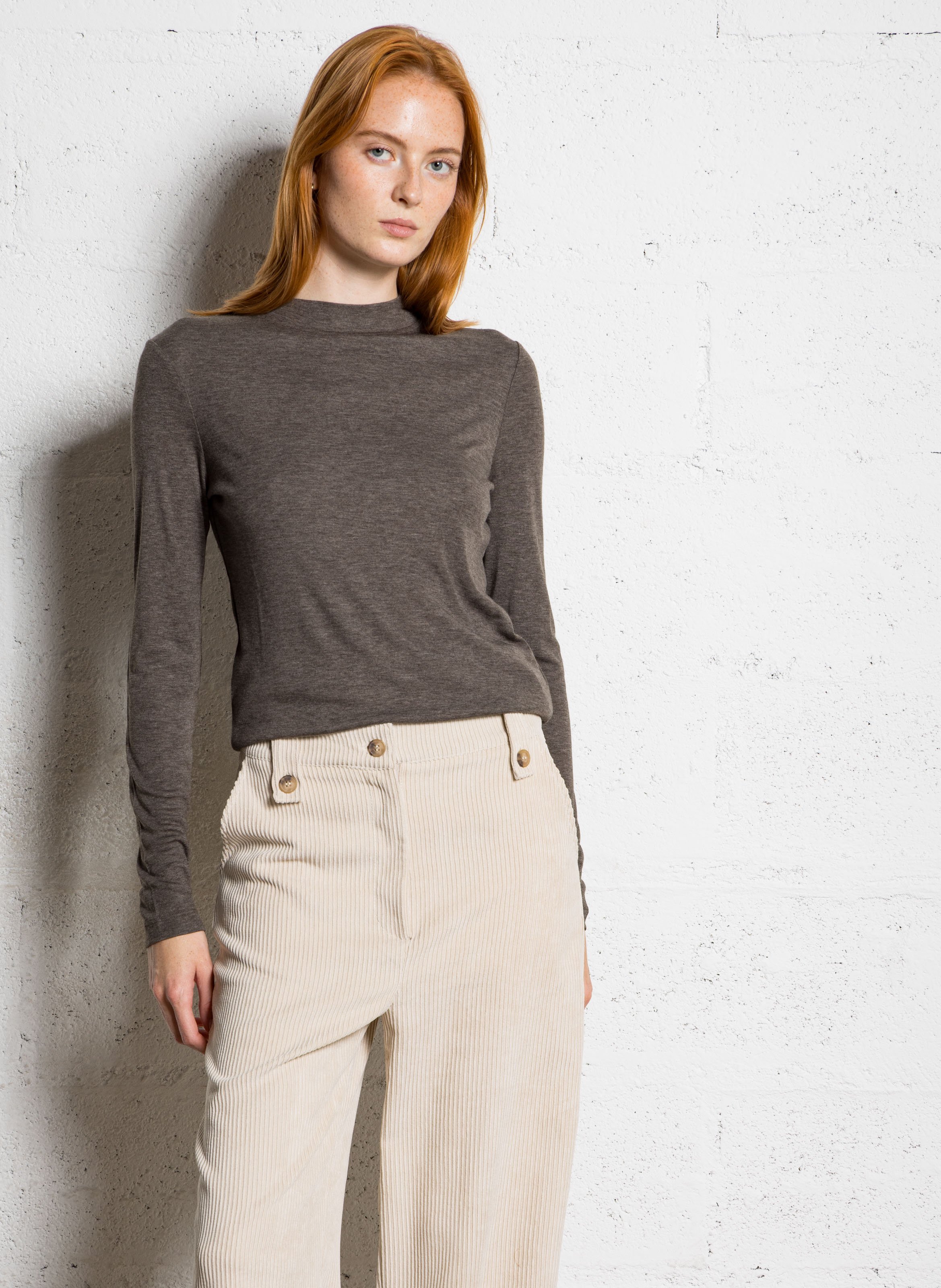 Tee-shirt manches longues fluide à col montant Flynn MAISON 123 Gris