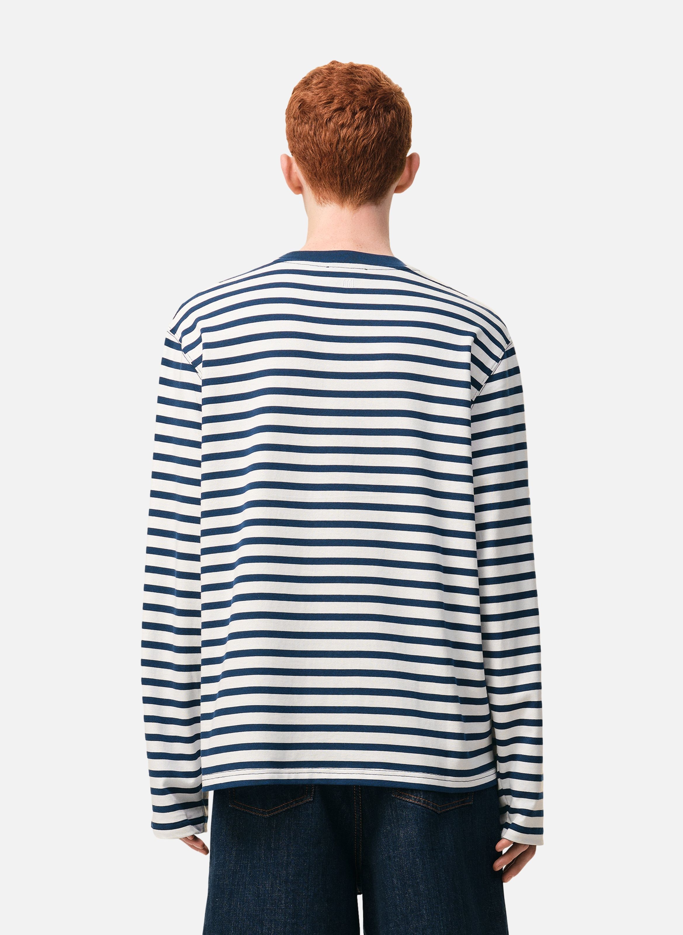 T-shirt marinière manches longues ami de coeur unisexe en coton AMI PARIS Bleu