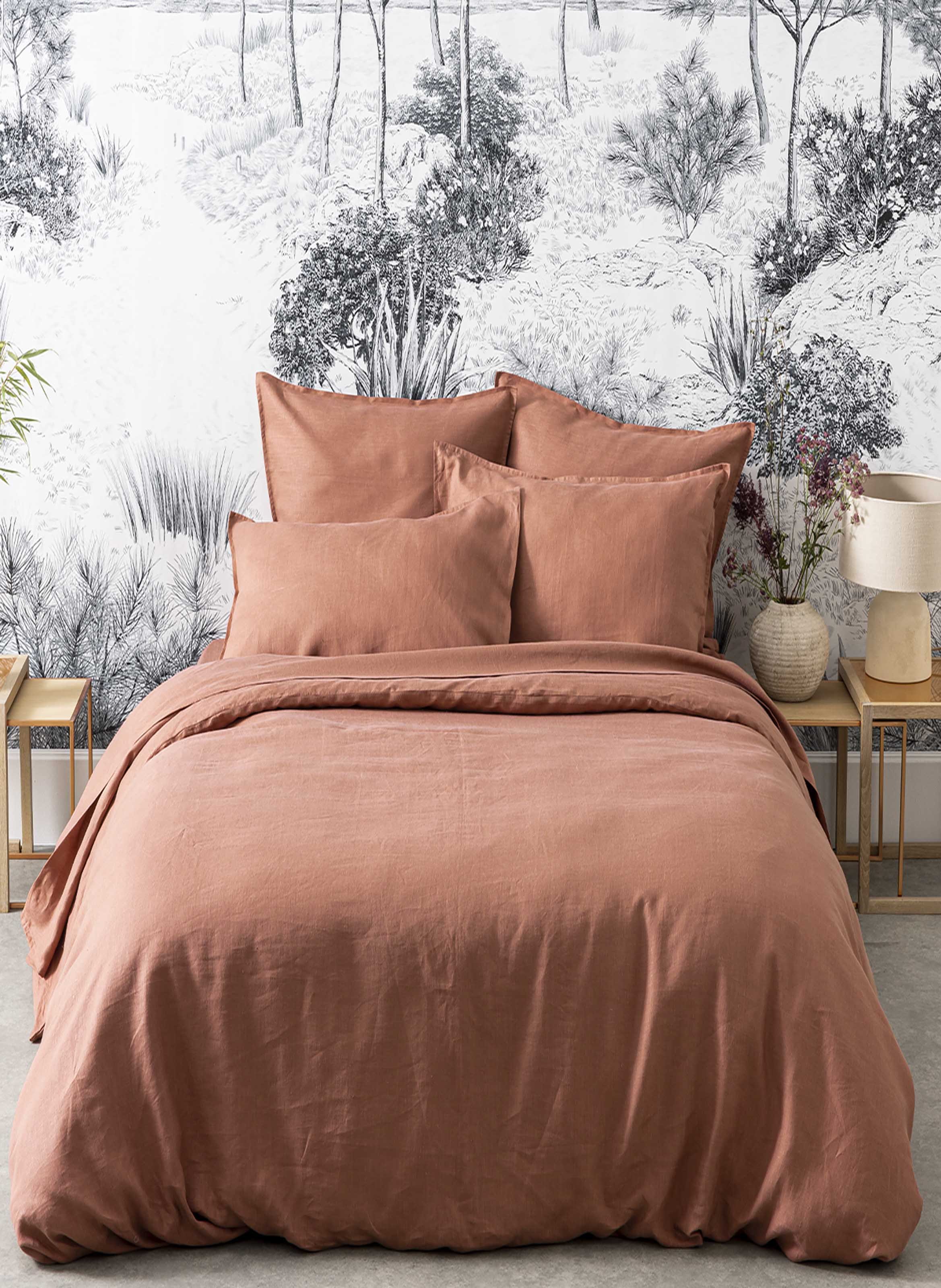 Drap housse uni en lin lavé, nouvelle vague Rouge