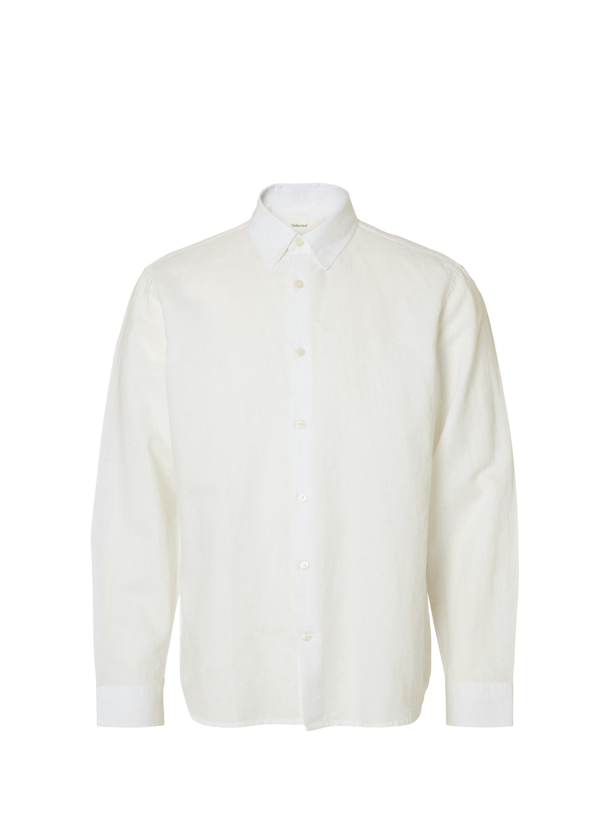 Solid shirt with a button-down collar in linen and cotton SELECTED White