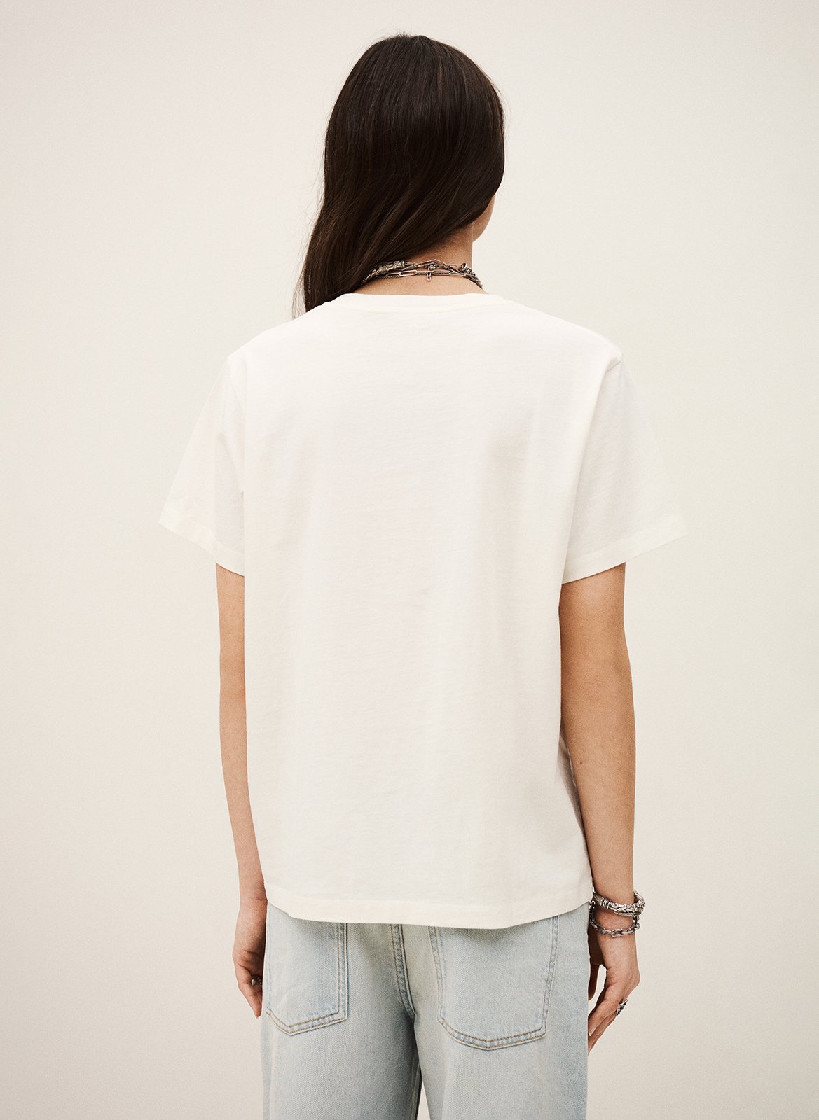 Tee-shirt droit col rond en coton sérigraphié ralfa BA&SH Beige