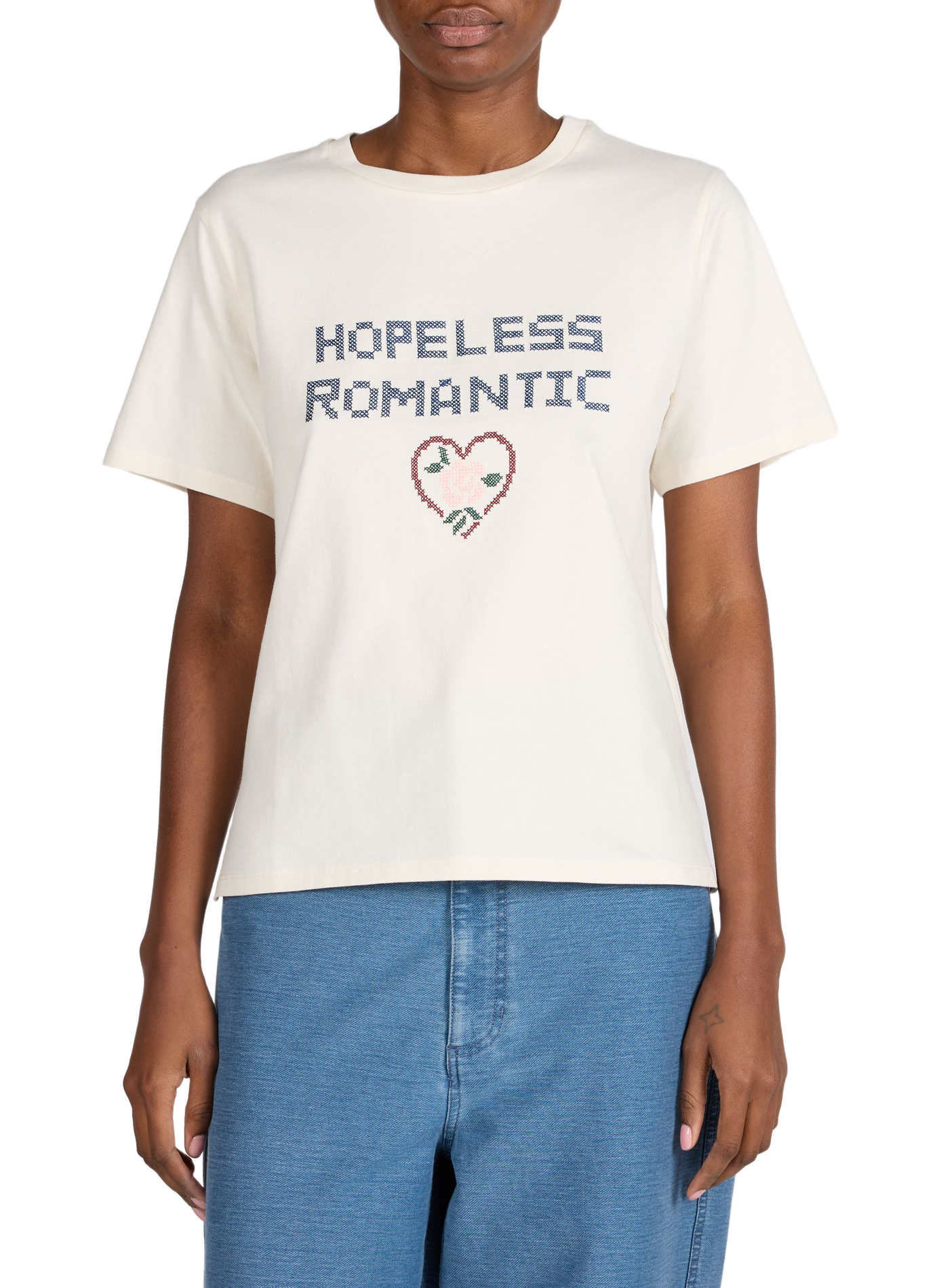 Embroidered round neck cotton T-shirt WEEK END Beige