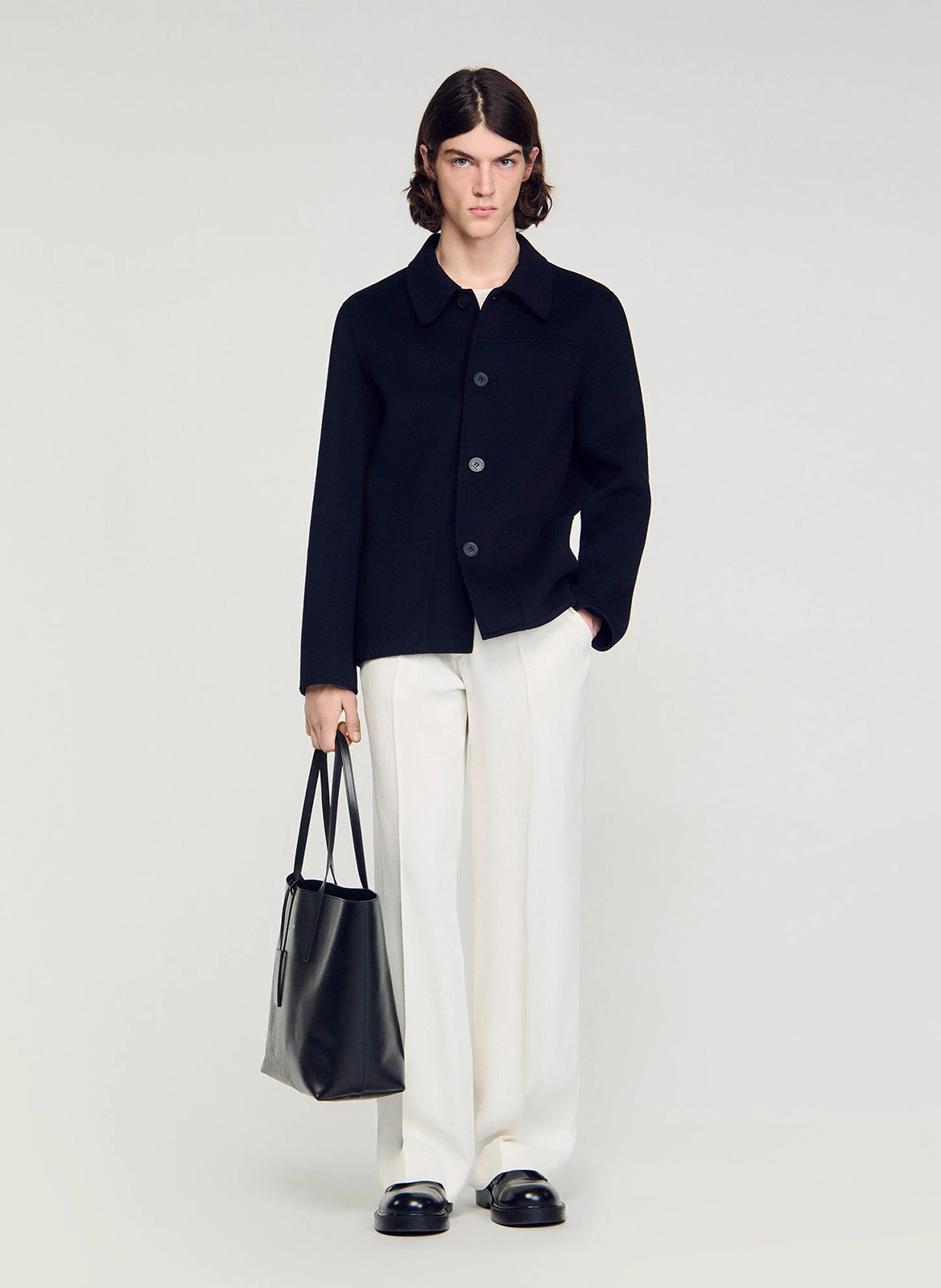 Blouson col classique en laine mélangée SANDRO Bleu