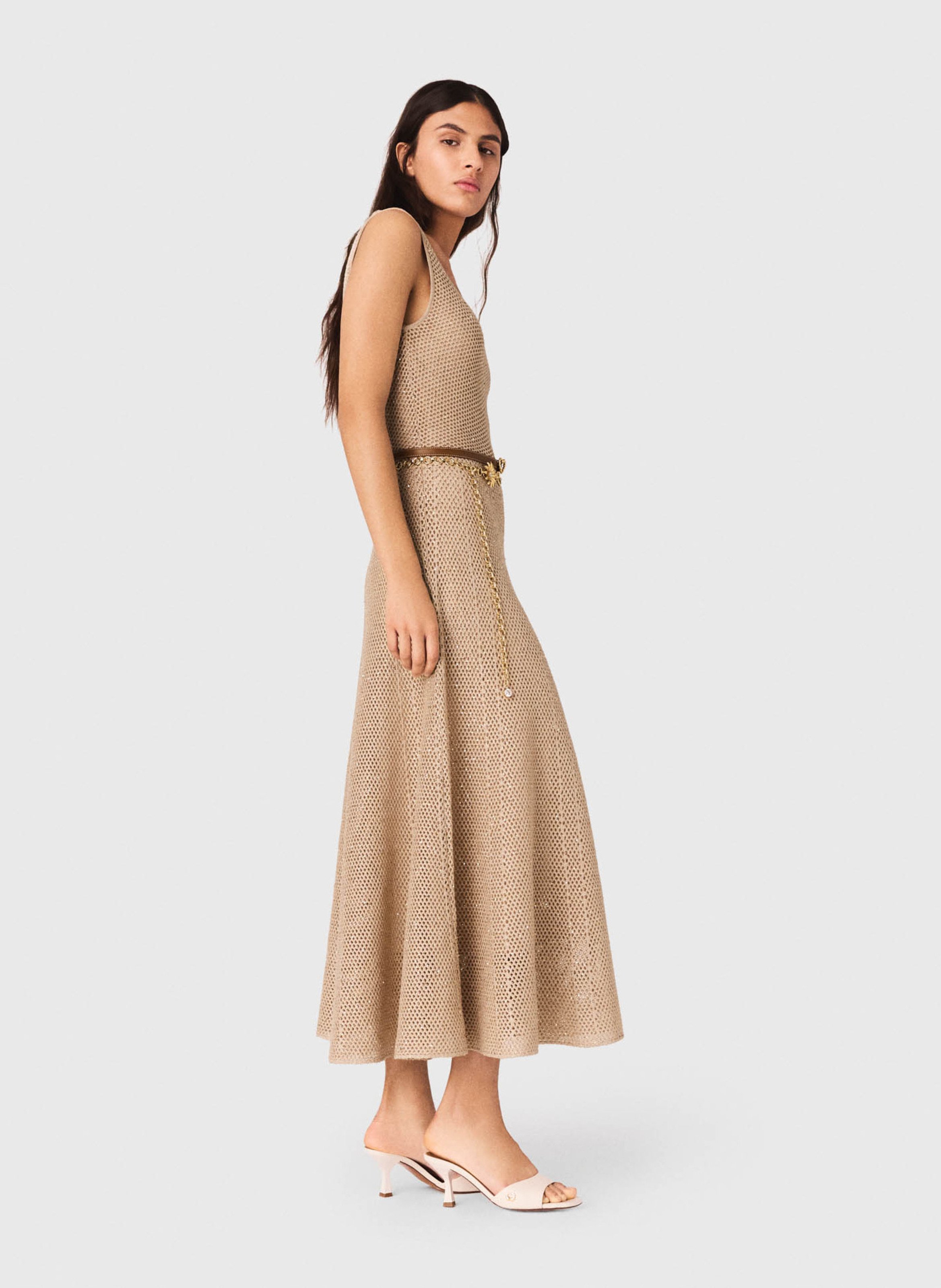 Robe midi ajourée MAJE Beige