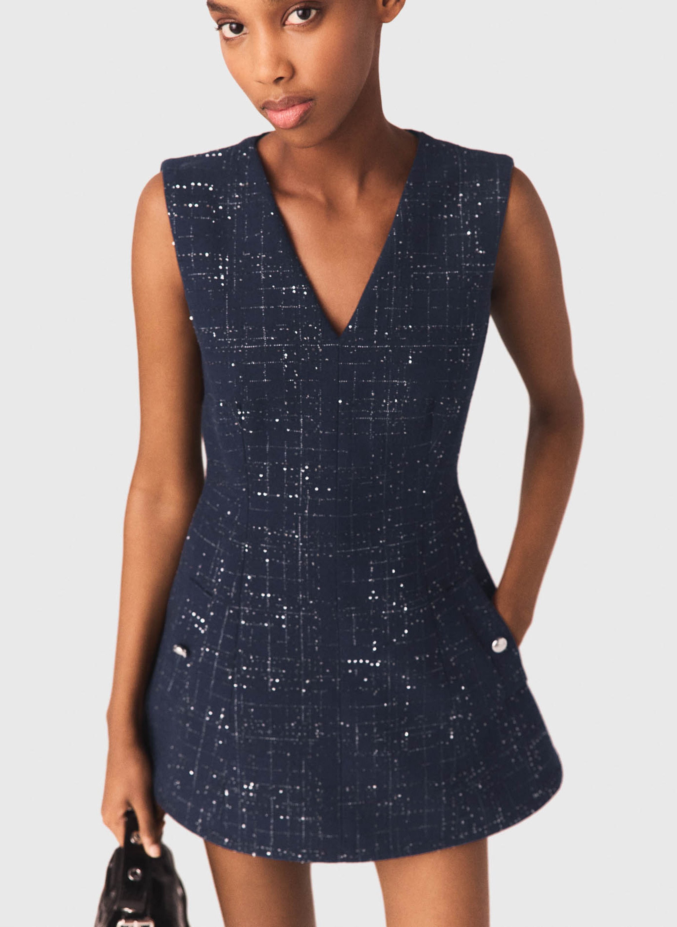 Combinaison col v en tweed MAJE Bleu