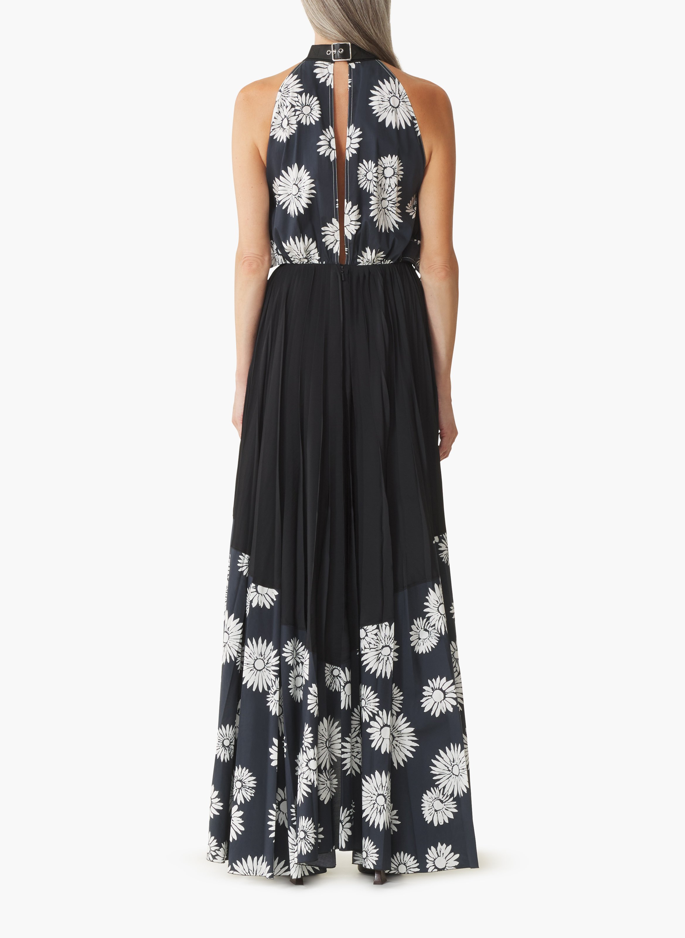 Robe plissée en charmeuse et coton imprimé LANVIN Noir