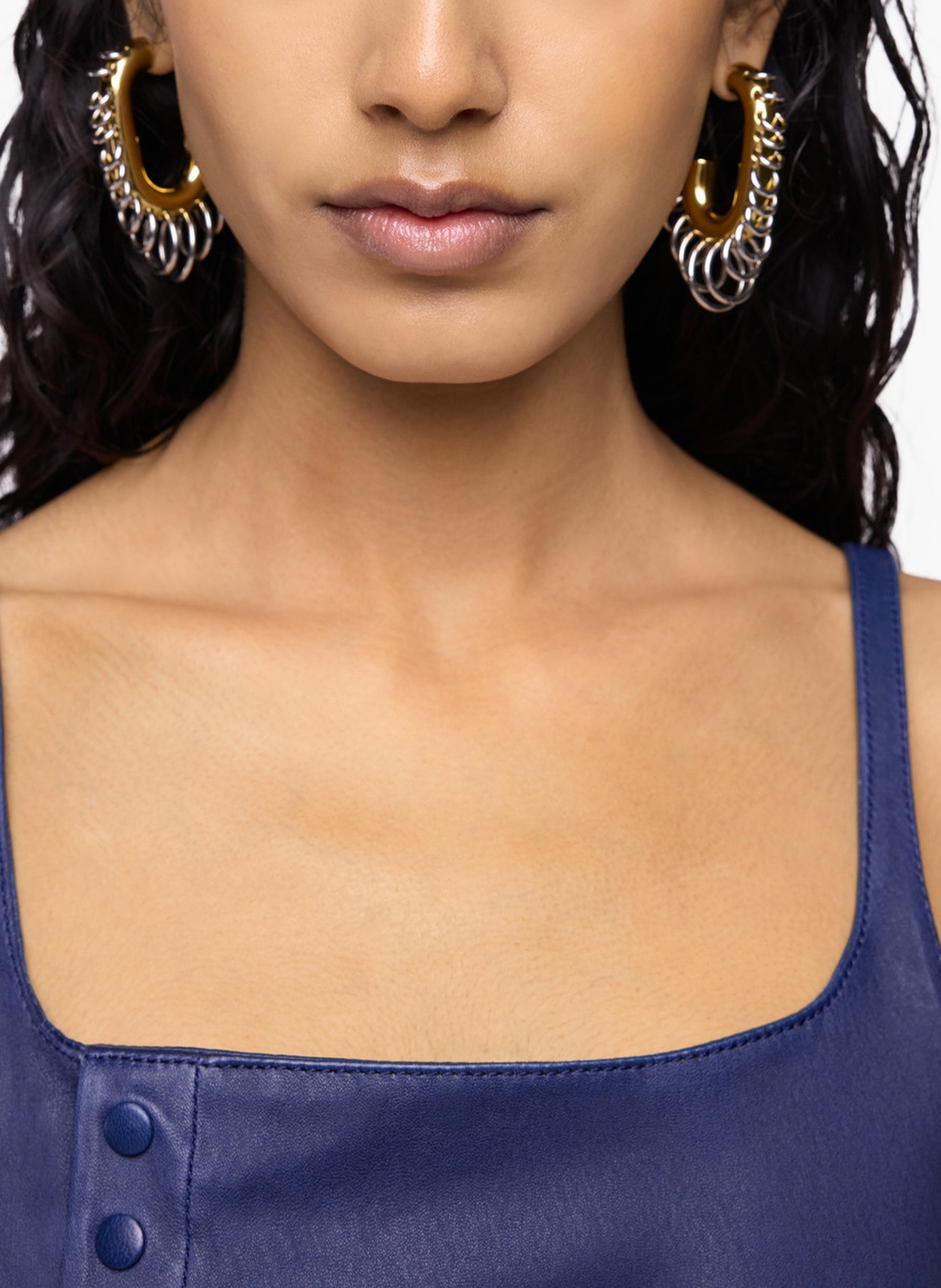 Boucles d'oreilles punk xl link bicolore or et argent RABANNE Doré