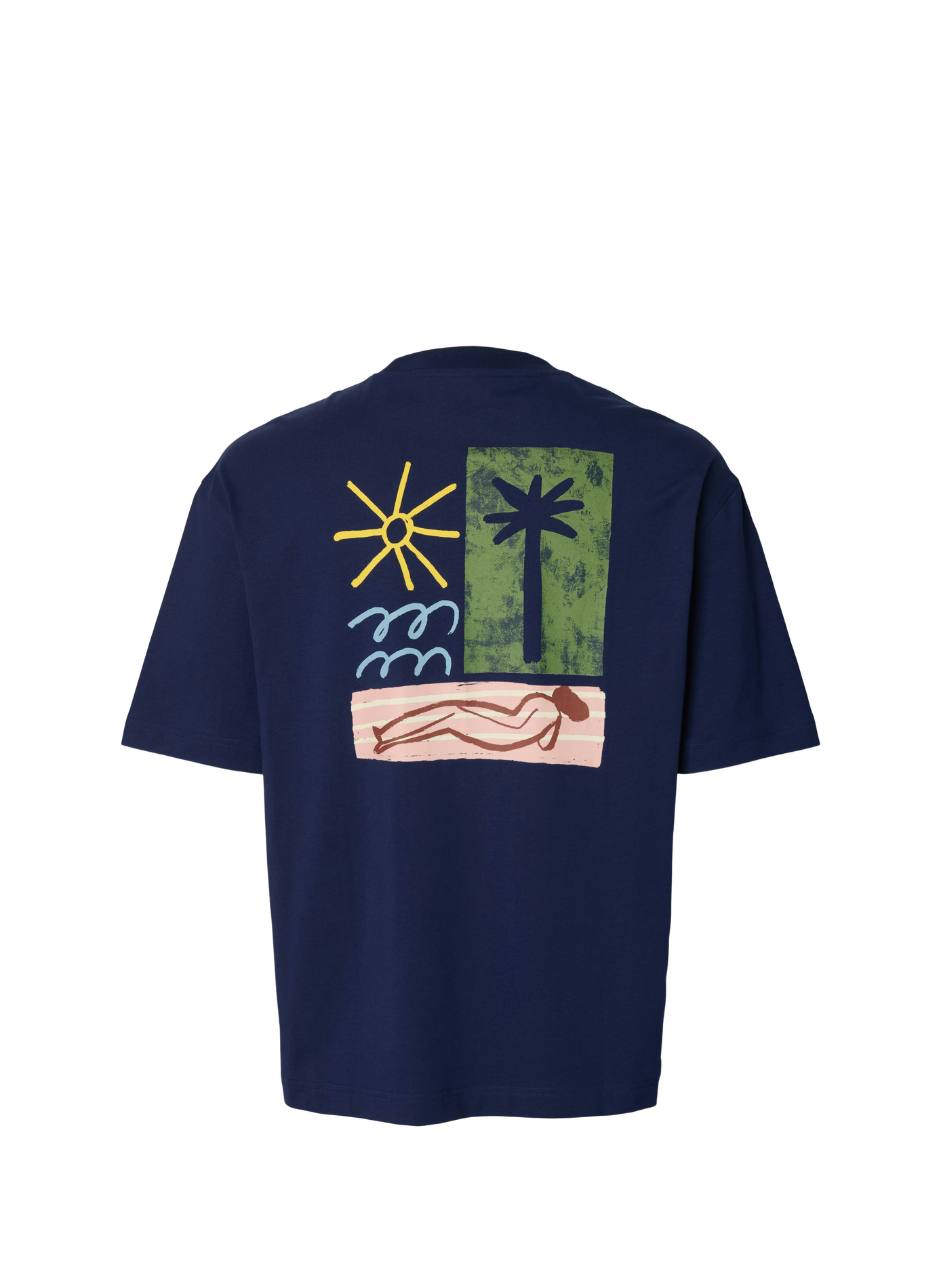 Short-sleeve printed cotton T-shirt  SELECTED Blue