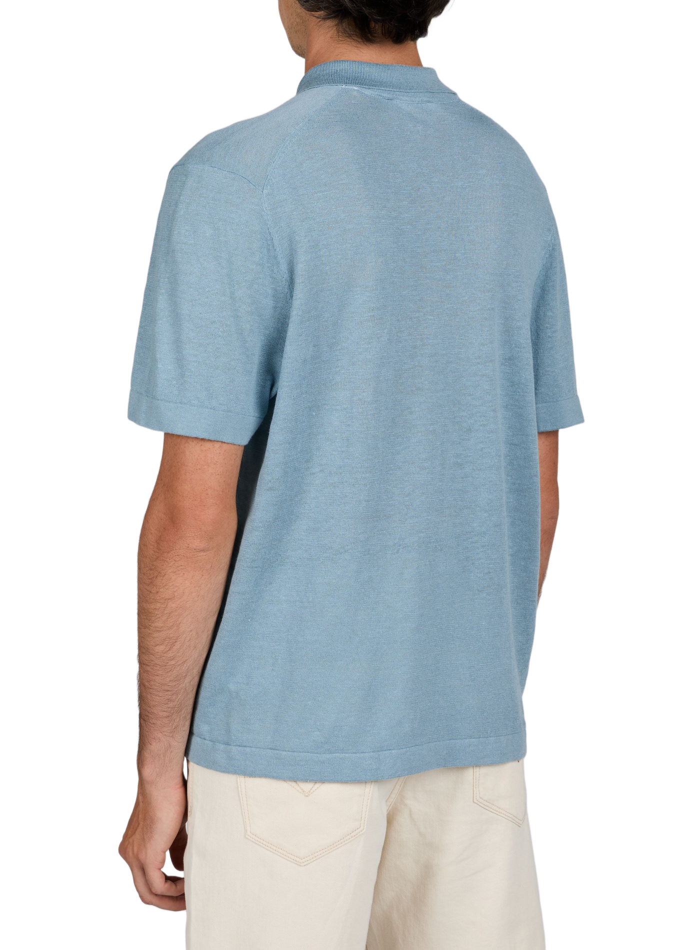 Short-sleeved embroidered linen and cotton polo LES DEUX Blue